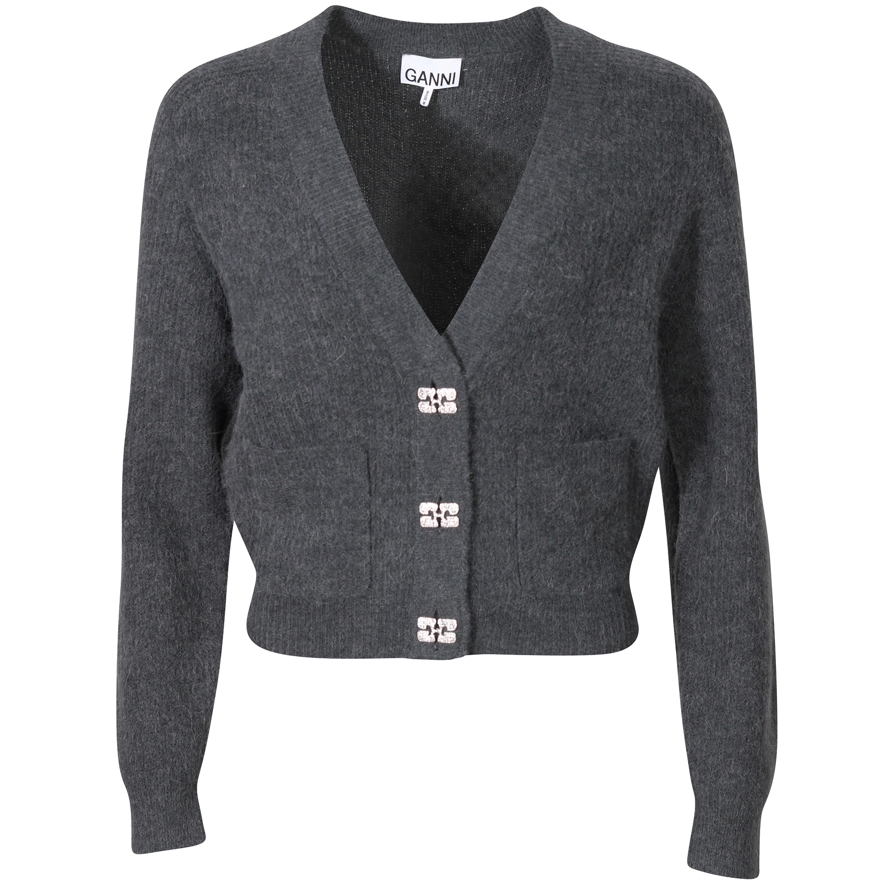 GANNI Soft Wool Knit Cardigan Solid in Volcanic Ash L