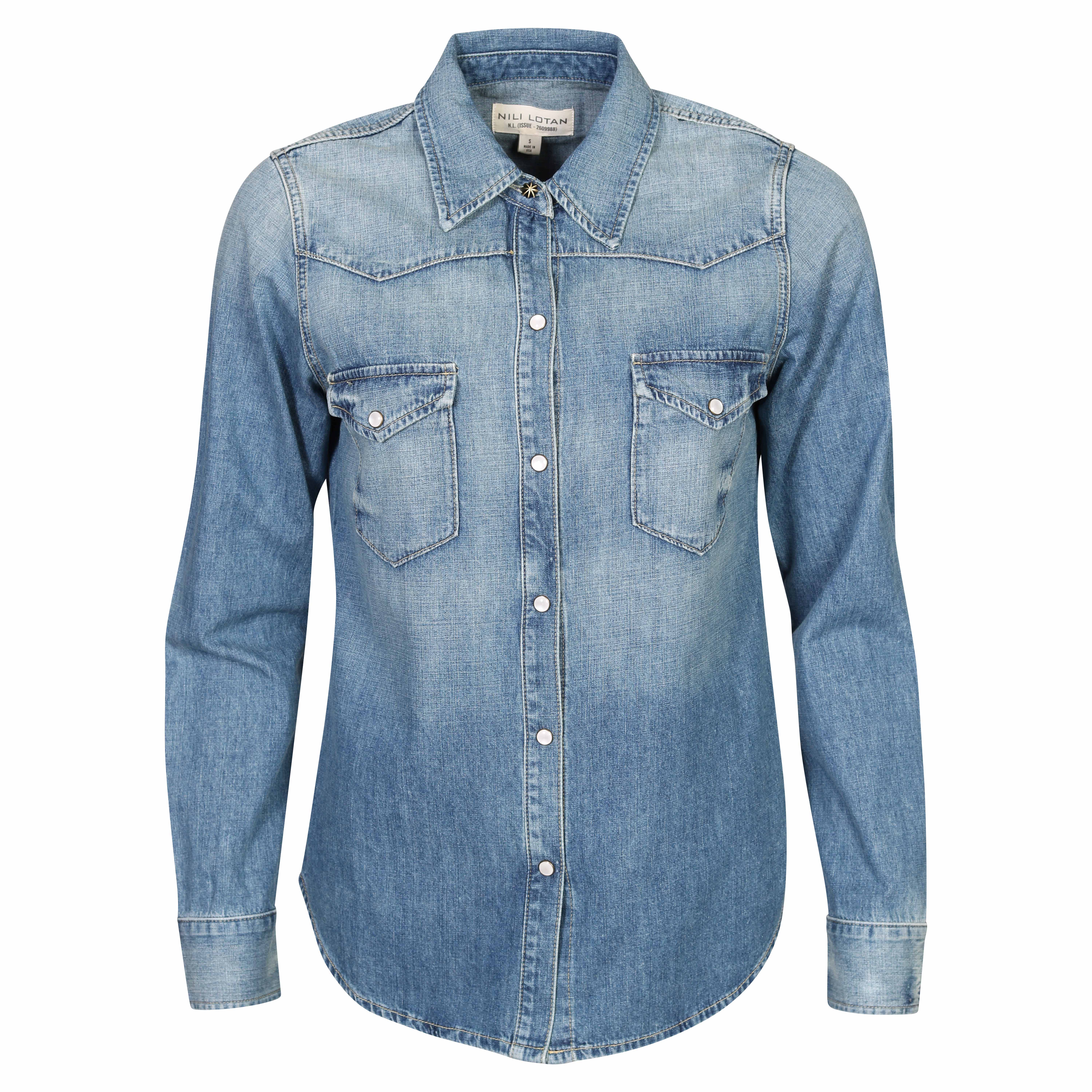 Nili Lotan Denim Shirt Travis Faded Wash M