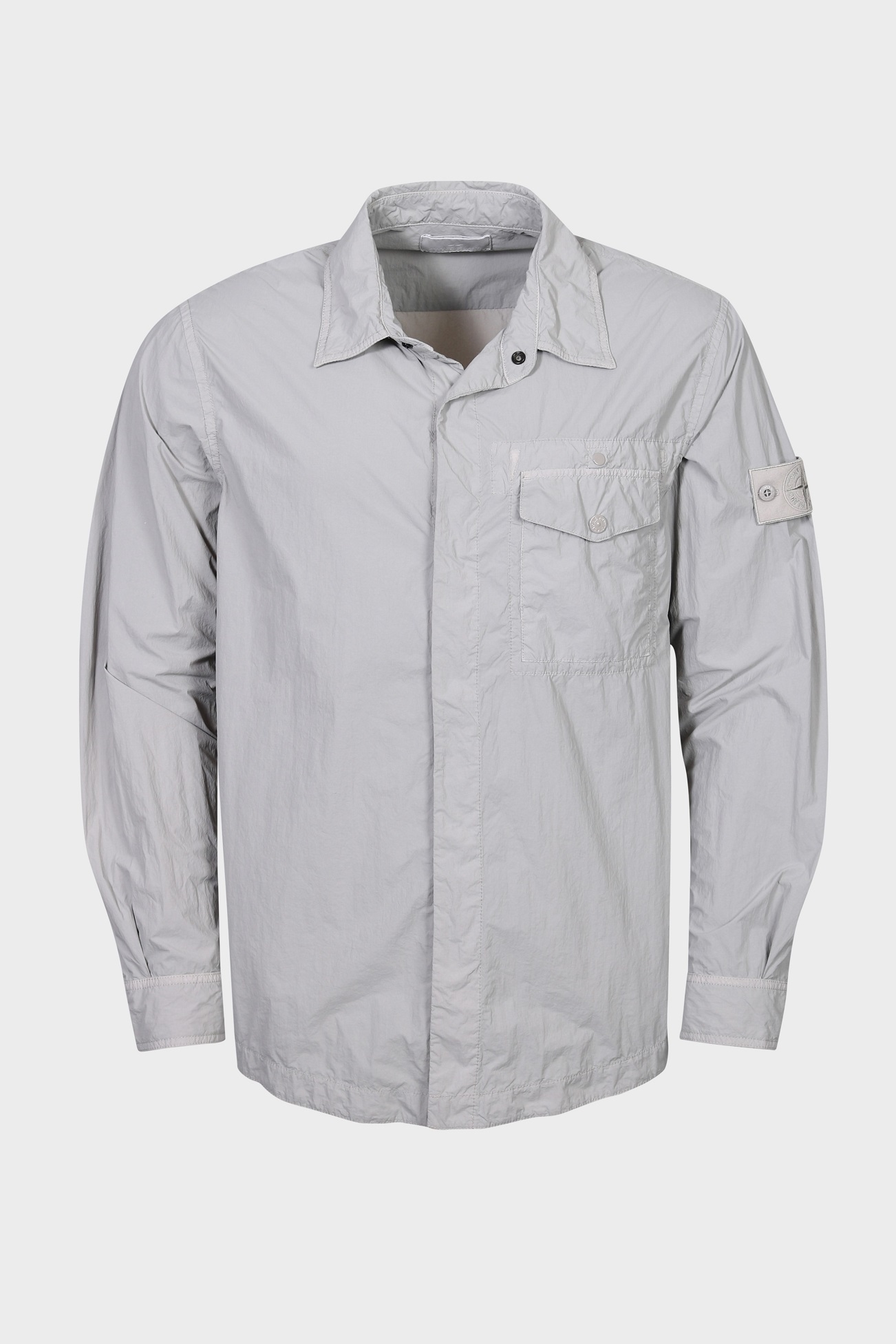 STONE ISLAND GHOST Nylon Overshirt in Light Grey STONE ISLAND GHOST Nylon Overshirt in Light Grey