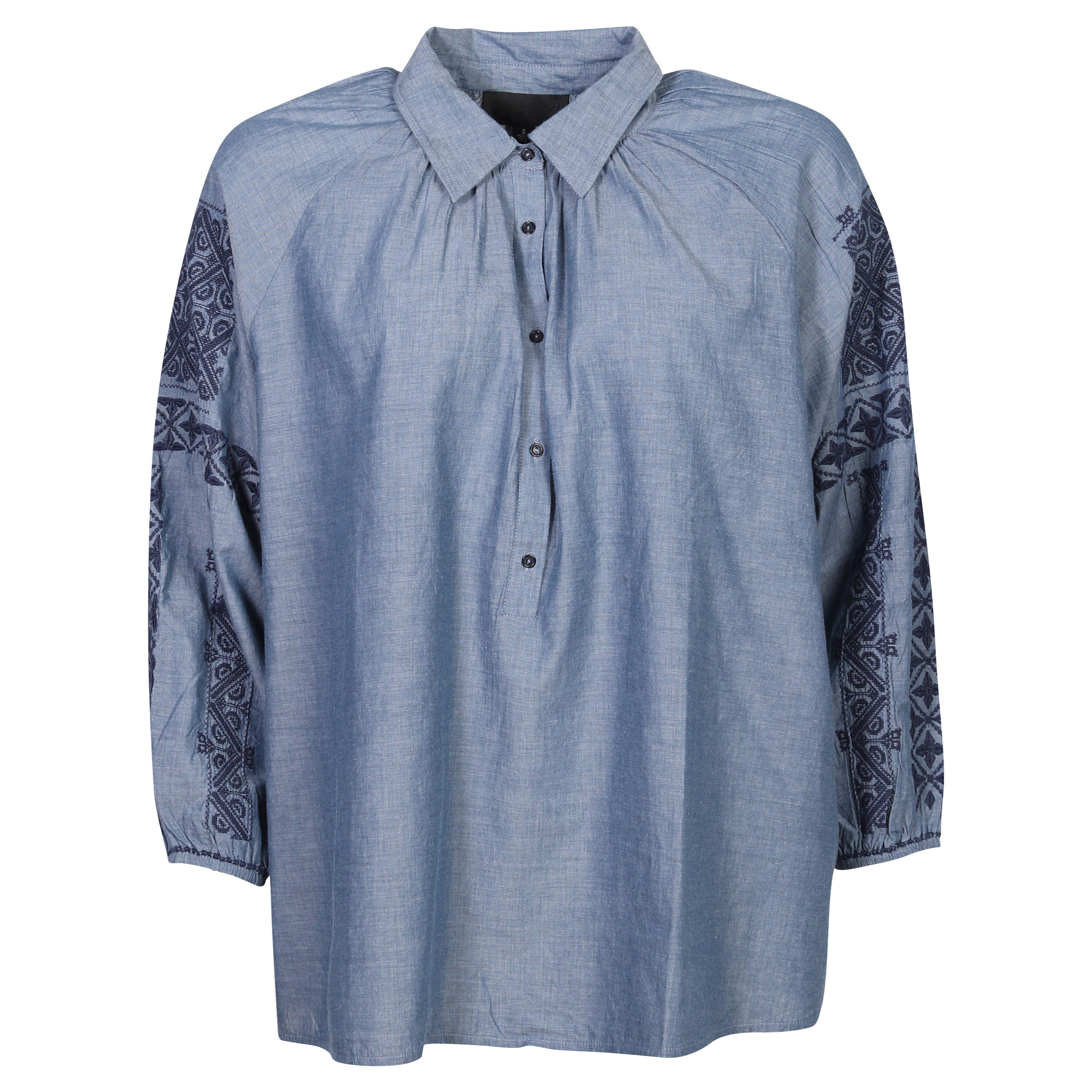 Nili Lotan Romanian Embroidered Shirt Abby Blue