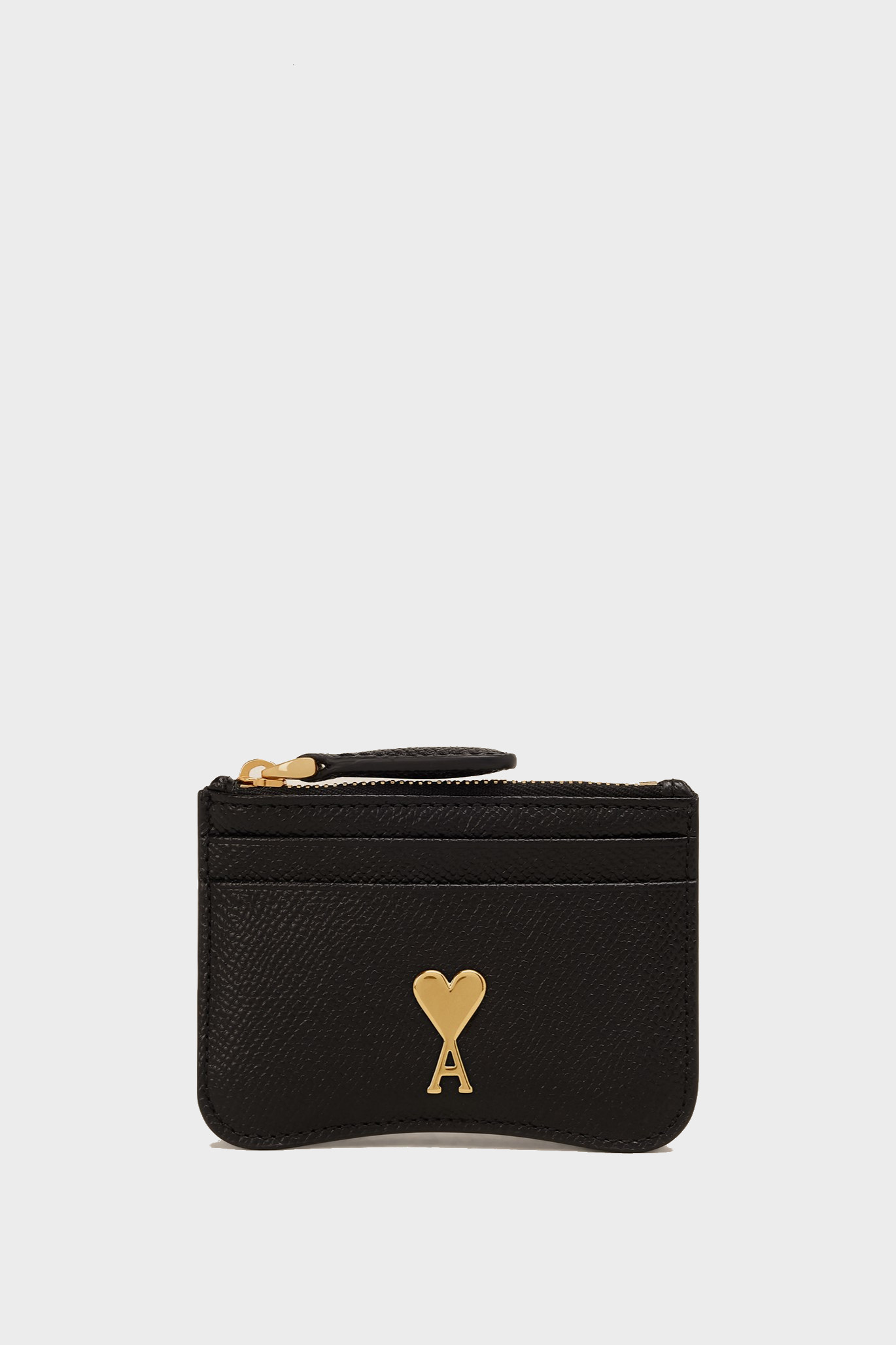 AMI PARIS Paris Zipped Card Holder in Black/Vibrated Brass