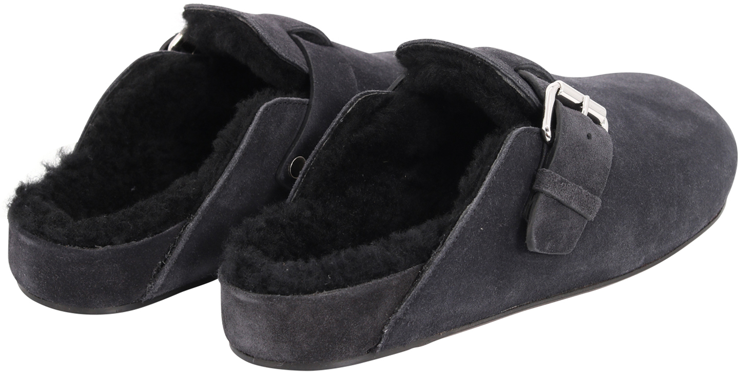 Isabel Marant Shearling Sandals Mirvin Black Suede