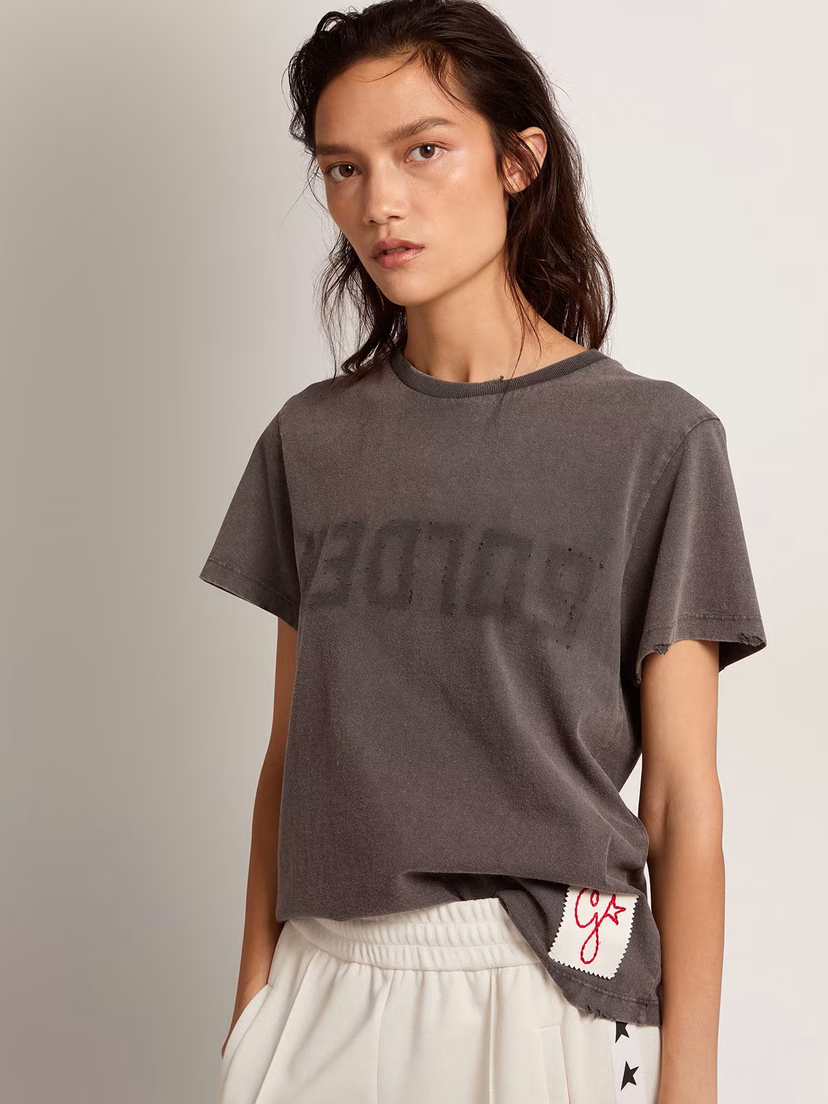 Golden Goose Distressed T-Shirt in Anthracite XS