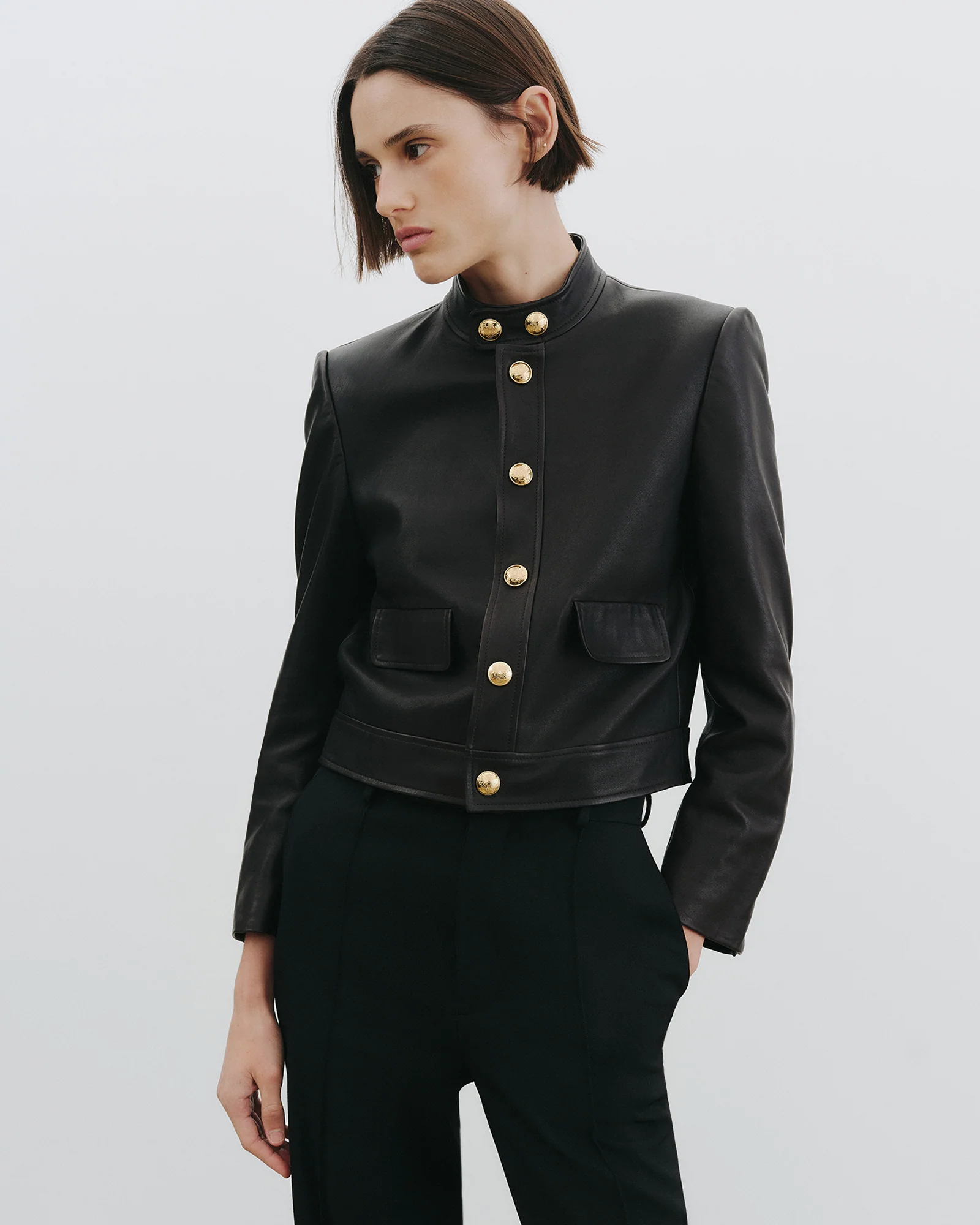 NILI LOTAN Hadley Cropped Leather Jacket in Black