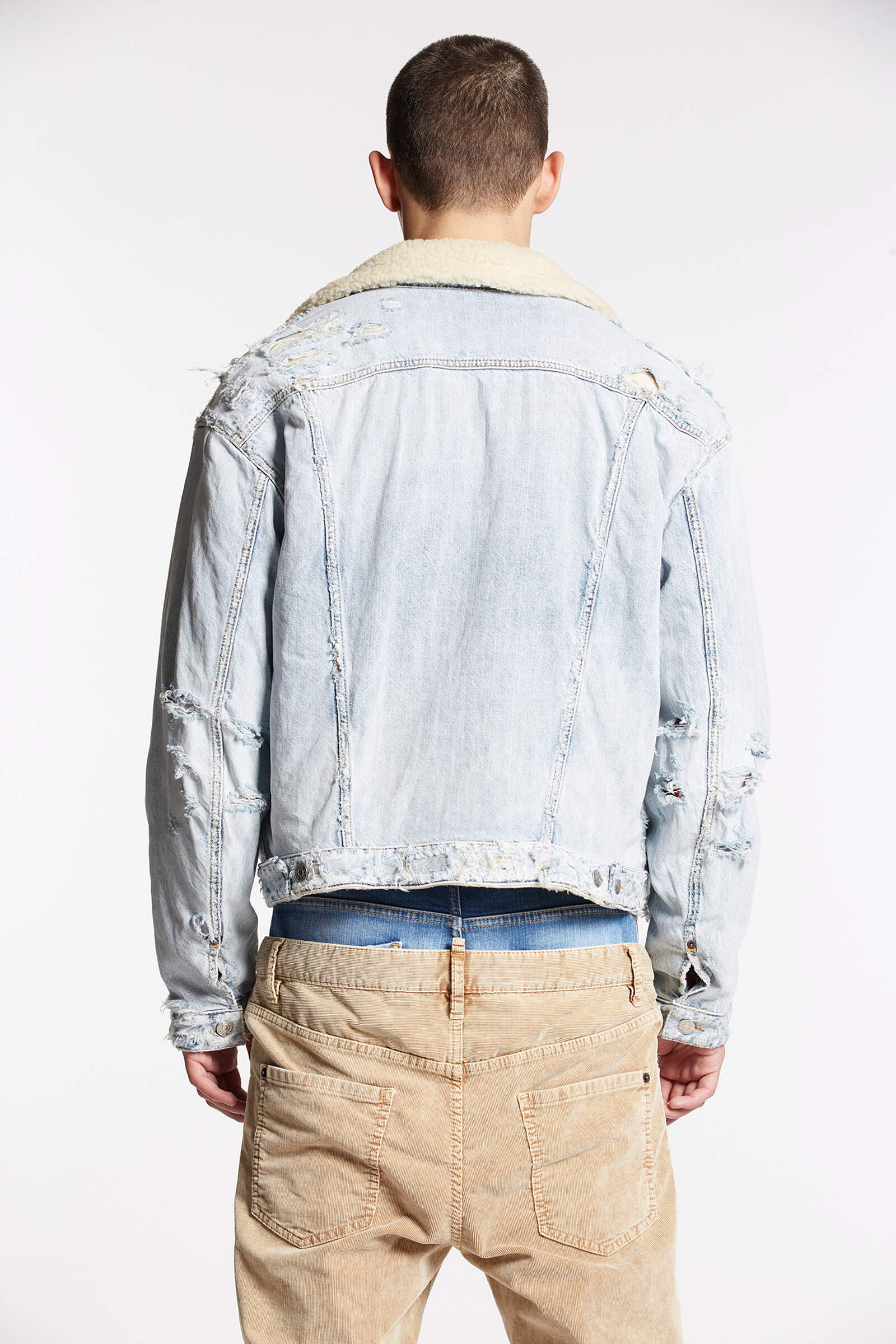 DSQUARED2 Destroyed Denim Jacket in Washed Light Blue 50