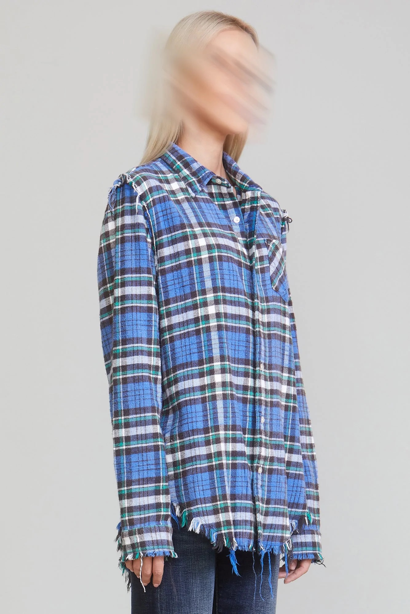 R13 Shredded Seam Check Shirt Multicolor L