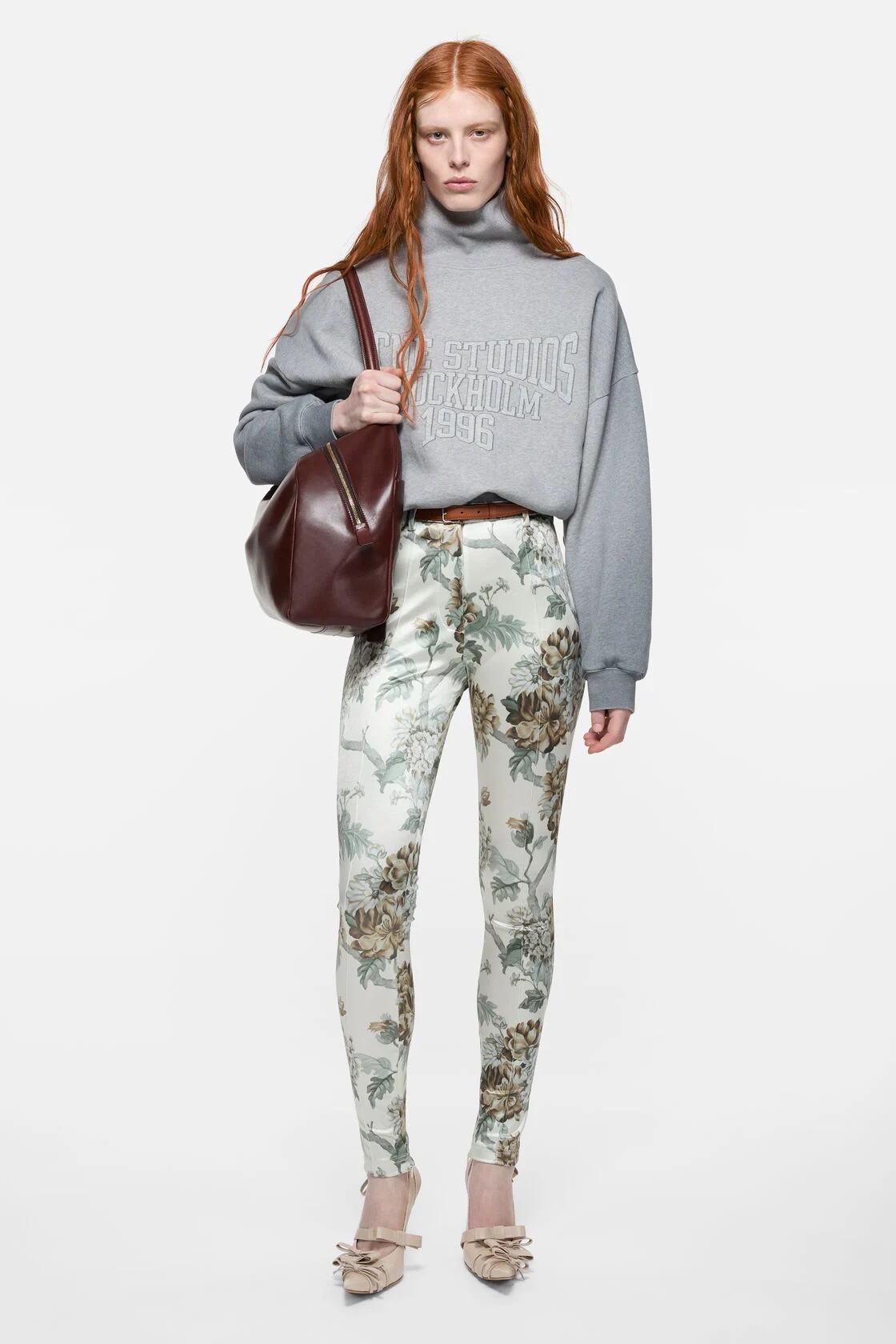 ACNE STUDIOS Logo Boxy Turtleneck Sweatshirt in Grey Melange