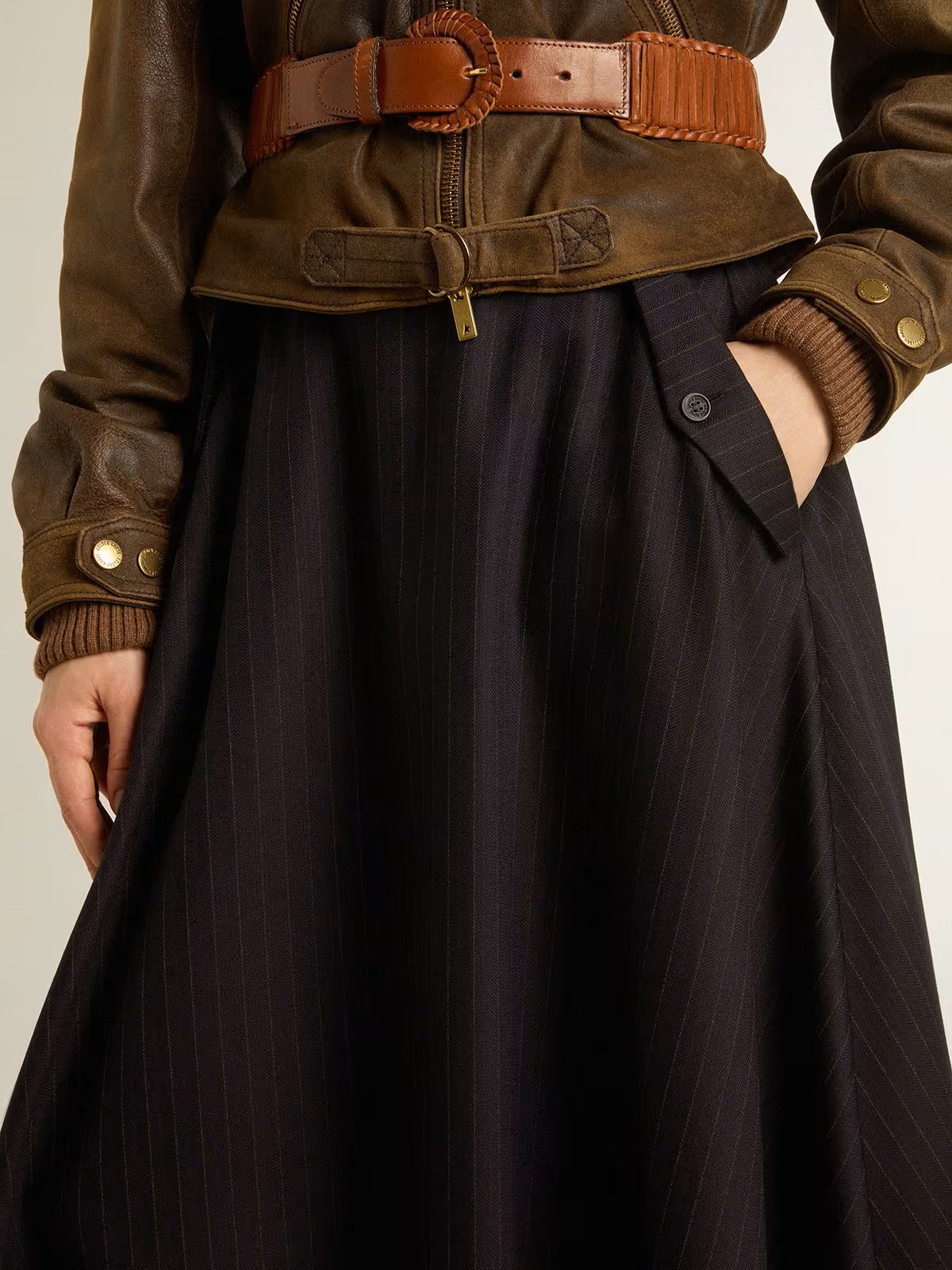 GOLDEN GOOSE Oversize Pinstripe Skirt in Navy