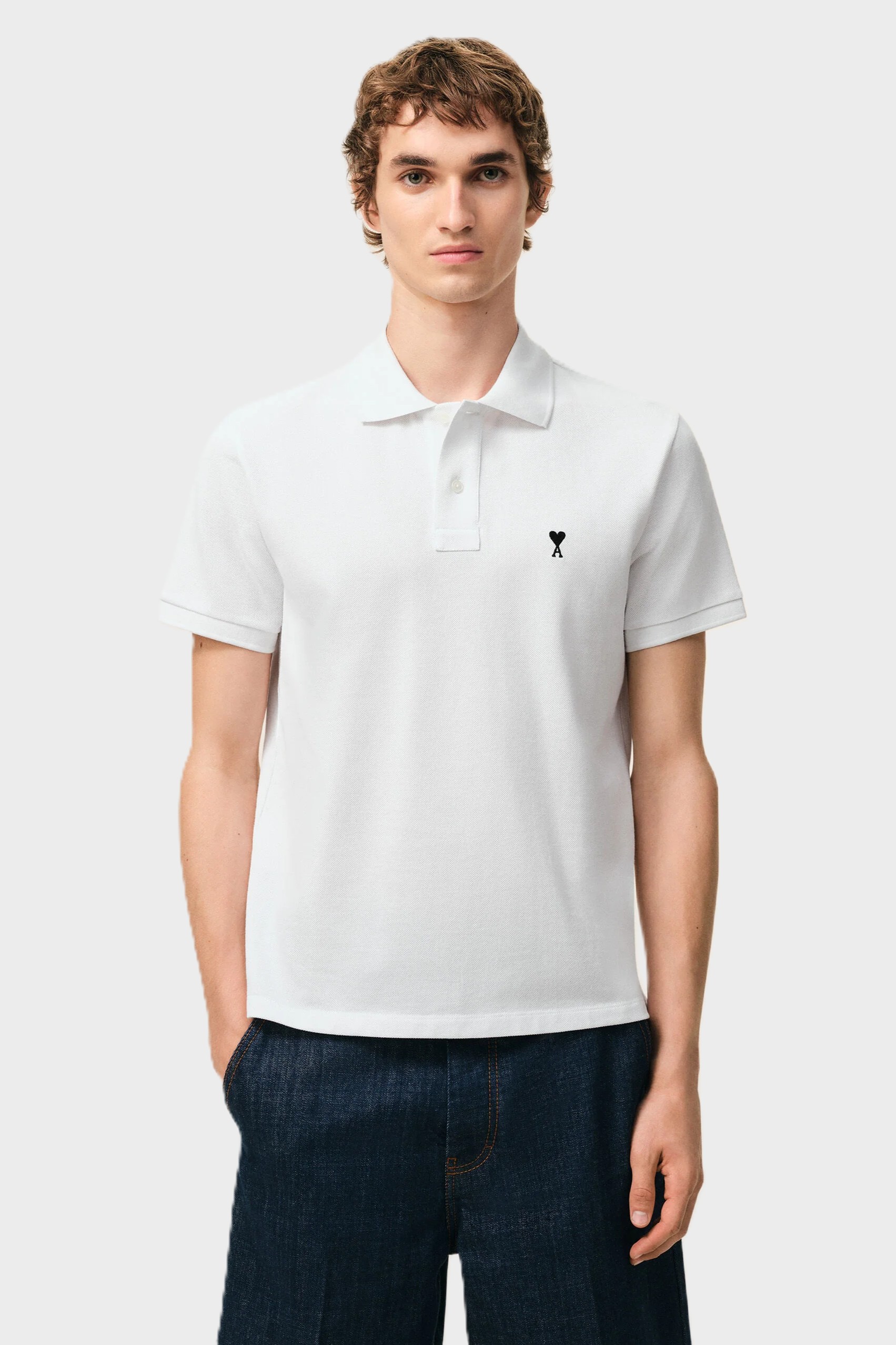 AMI PARIS de Coeur Polo Shirt in White/Black Logo