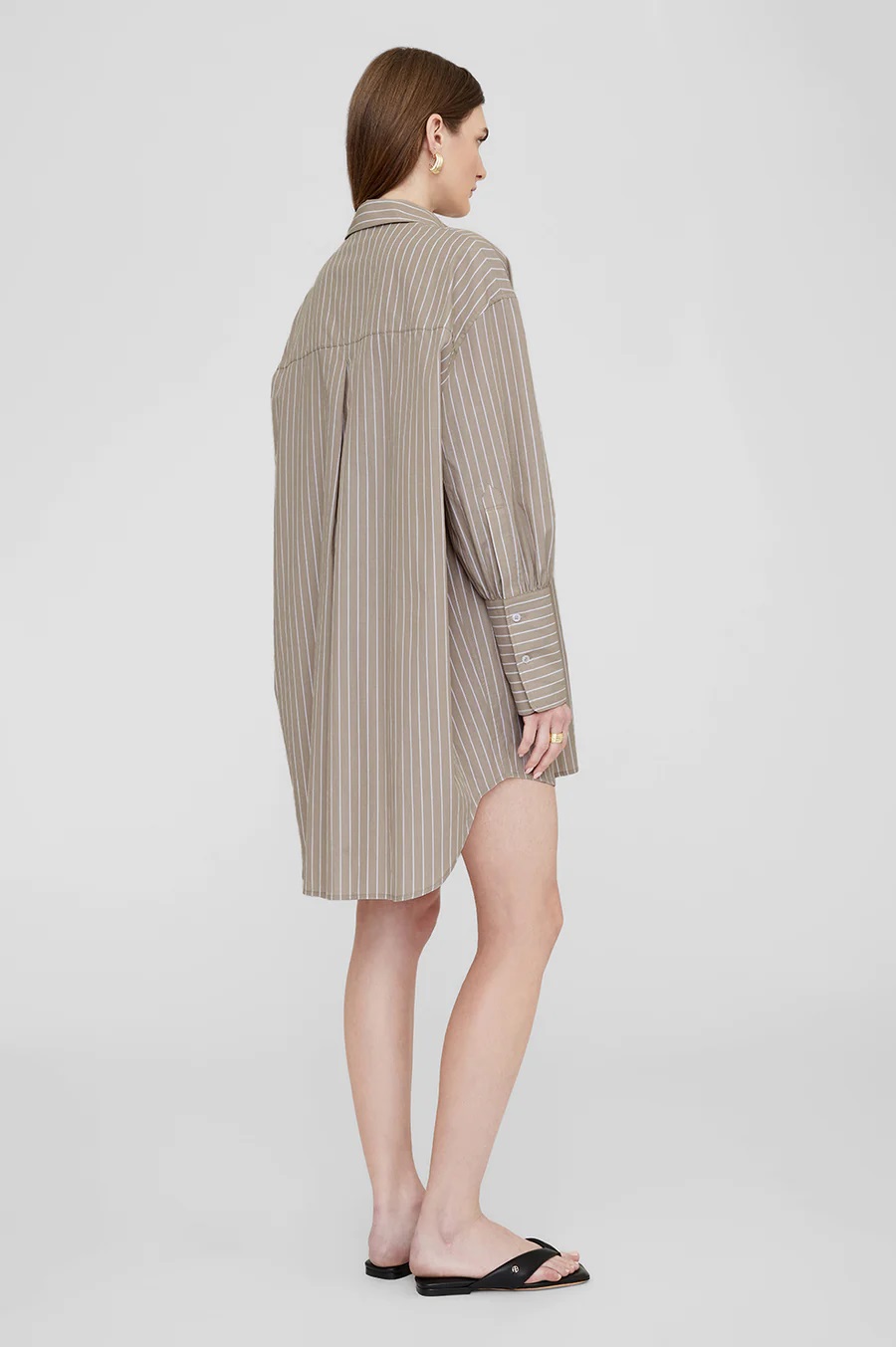 ANINE BING Lake Shirt Dress in Taupe/White Stripe S