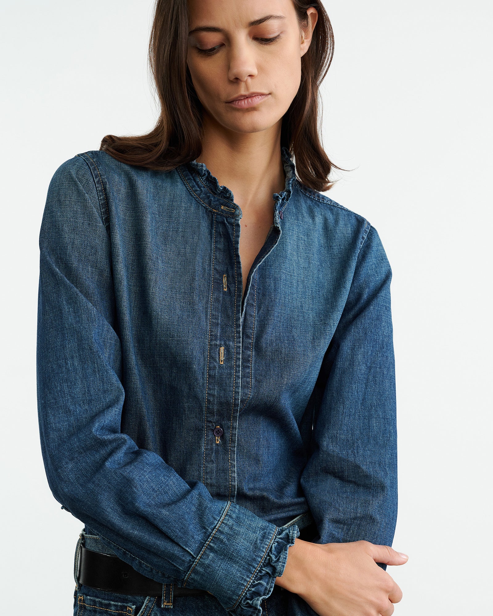 NILI LOTAN Lydia Denim Shirt in Classic Wash S NILI LOTAN Lydia Denim Shirt in Classic Wash L