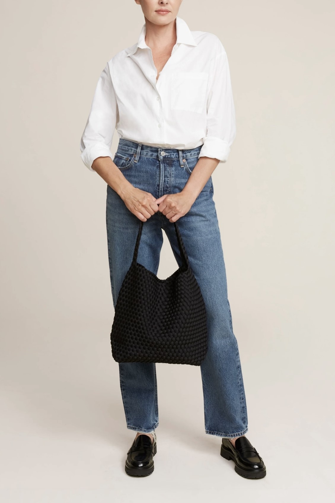 NAGHEDI Handwoven Medium Nomad Hobo Bag in Onyx