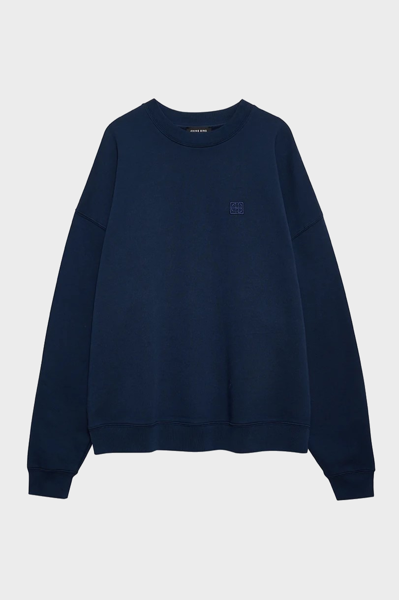 ANINE BING Miles Framed Monogram Sweatshirt in Washed Navy