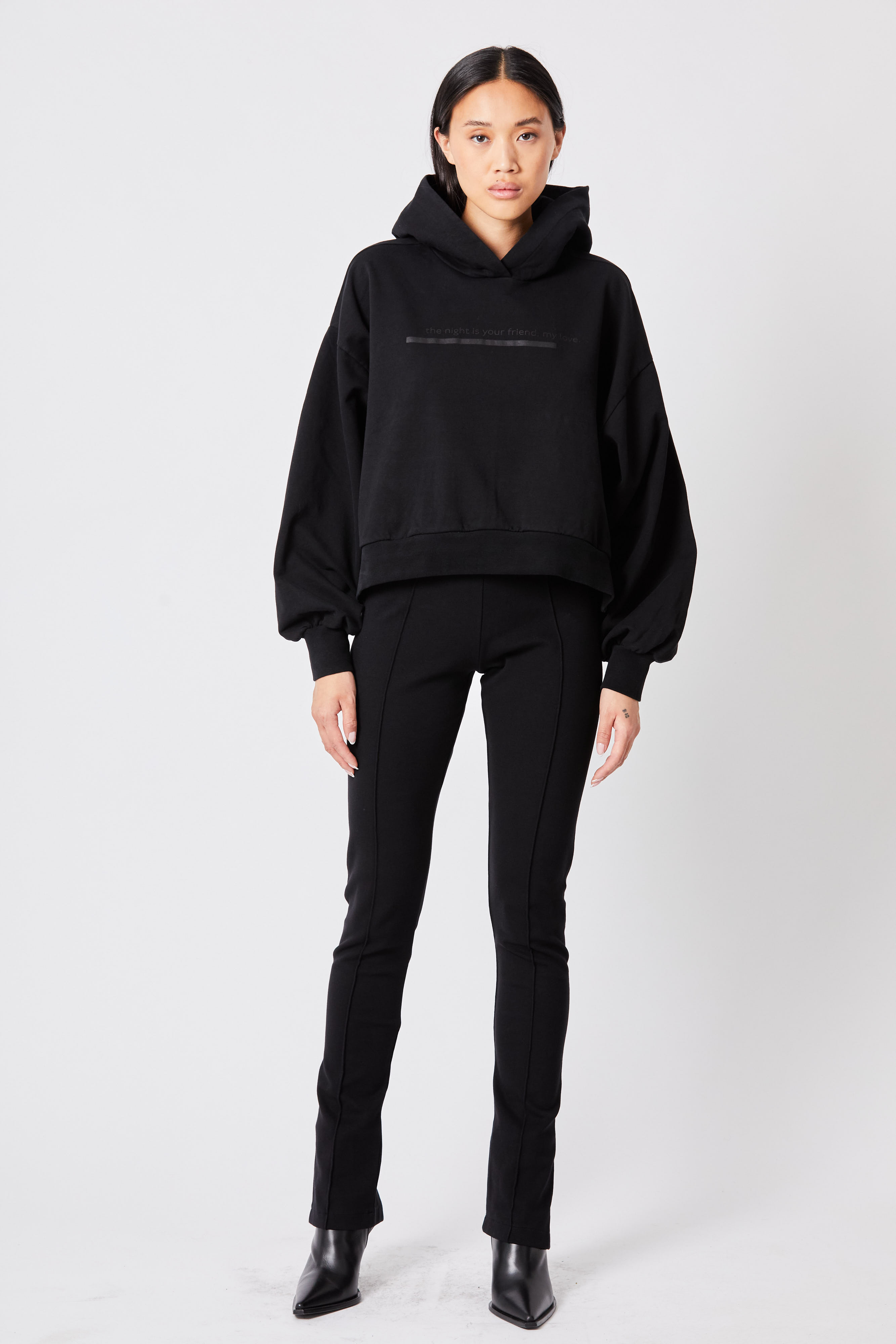 Thom Krom Cropped Sweat Hoodie in Black