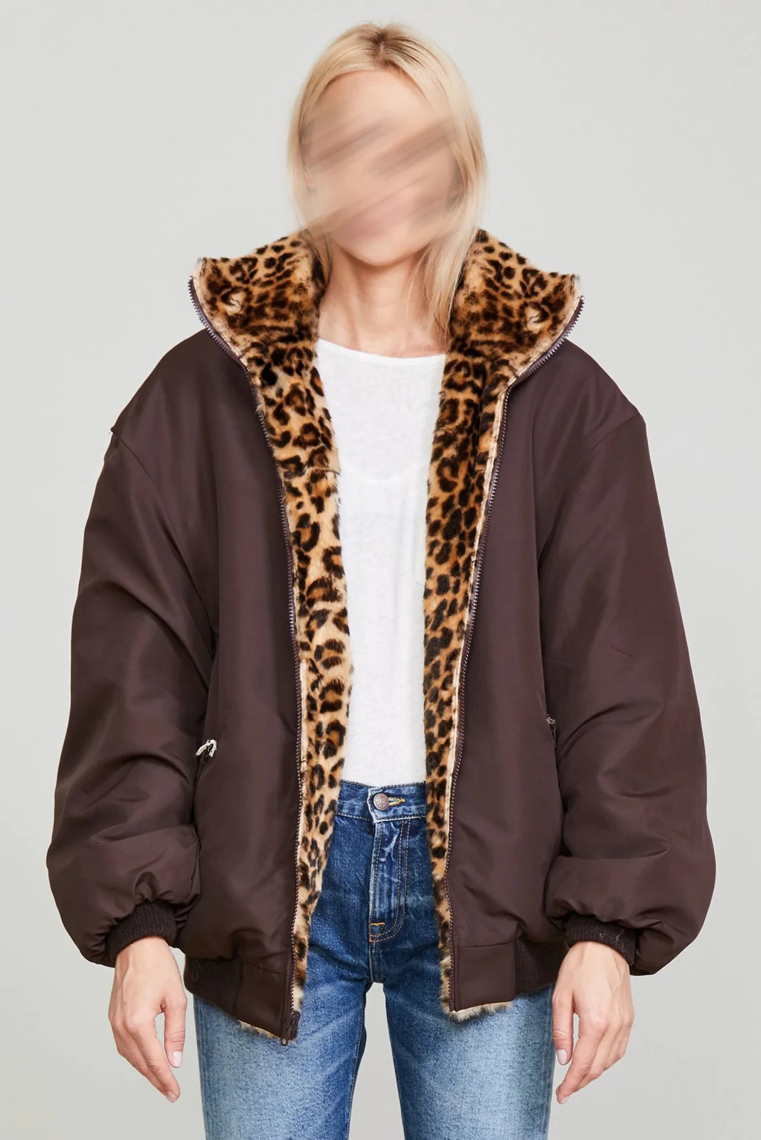 R13 Reversible Zip Up Fake Fur Jacket