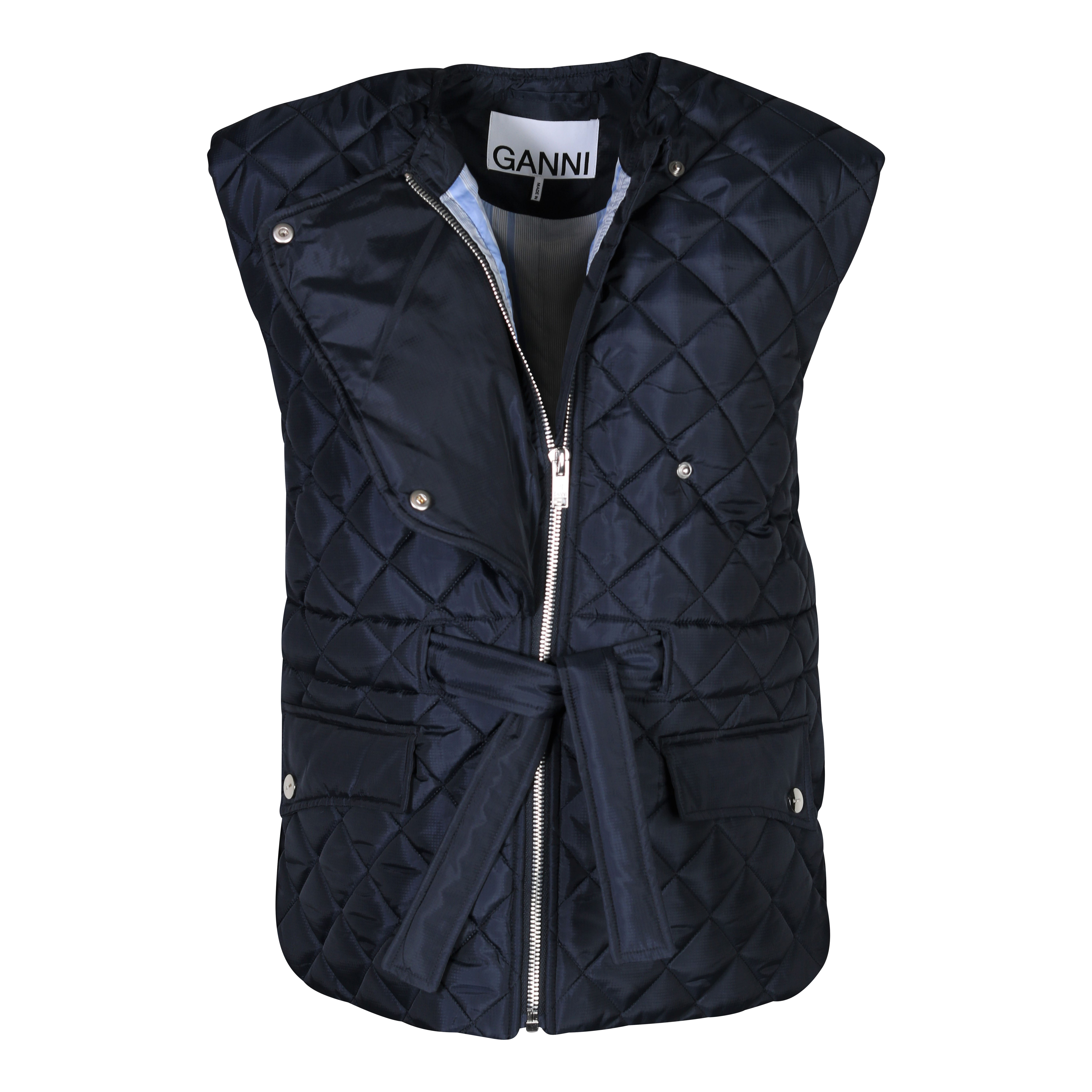 Women's Ganni Recycled Ripstop Quilted Vest in Navy