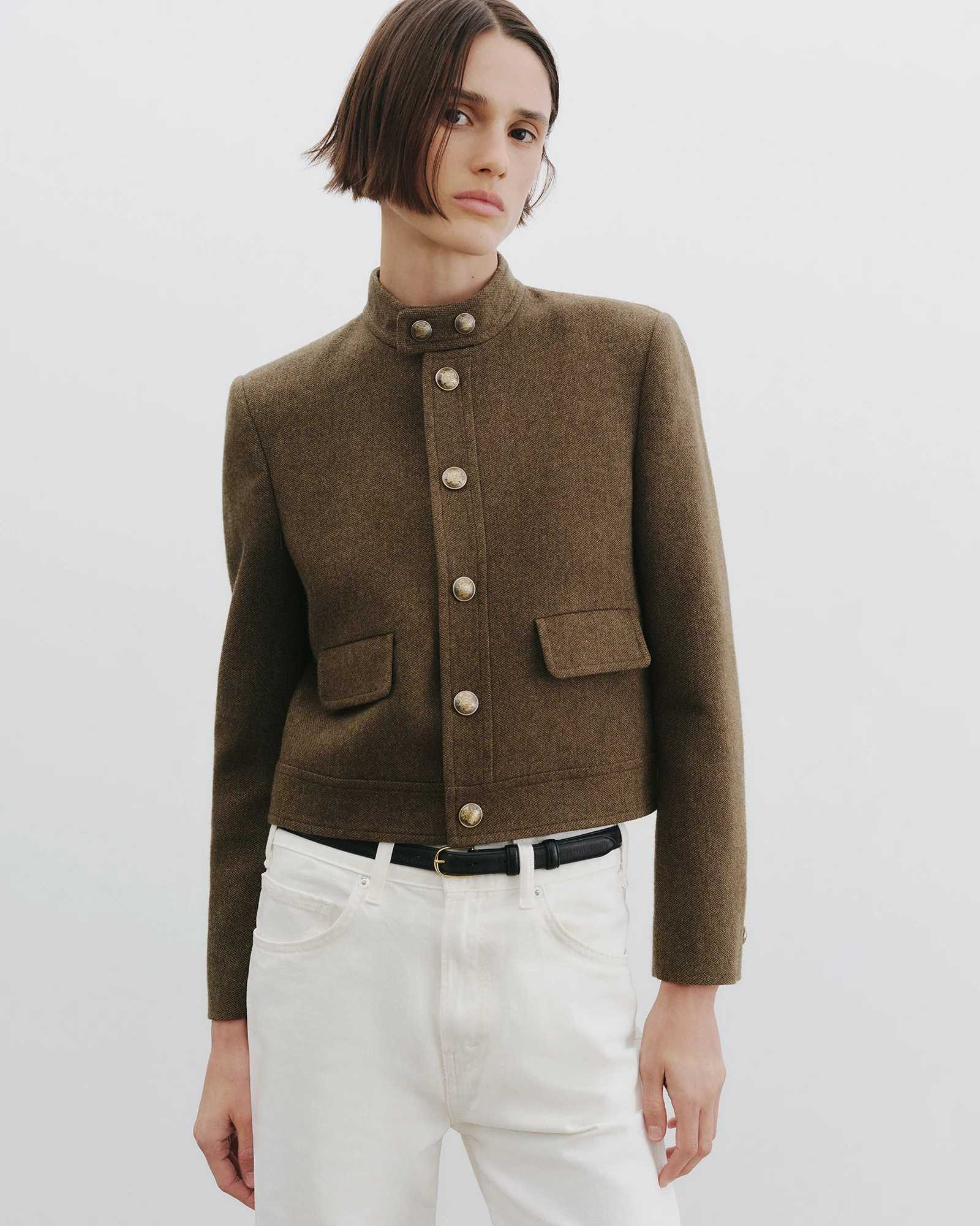 NILI LOTAN Hadley Cropped Wool Jacket in Moss Green