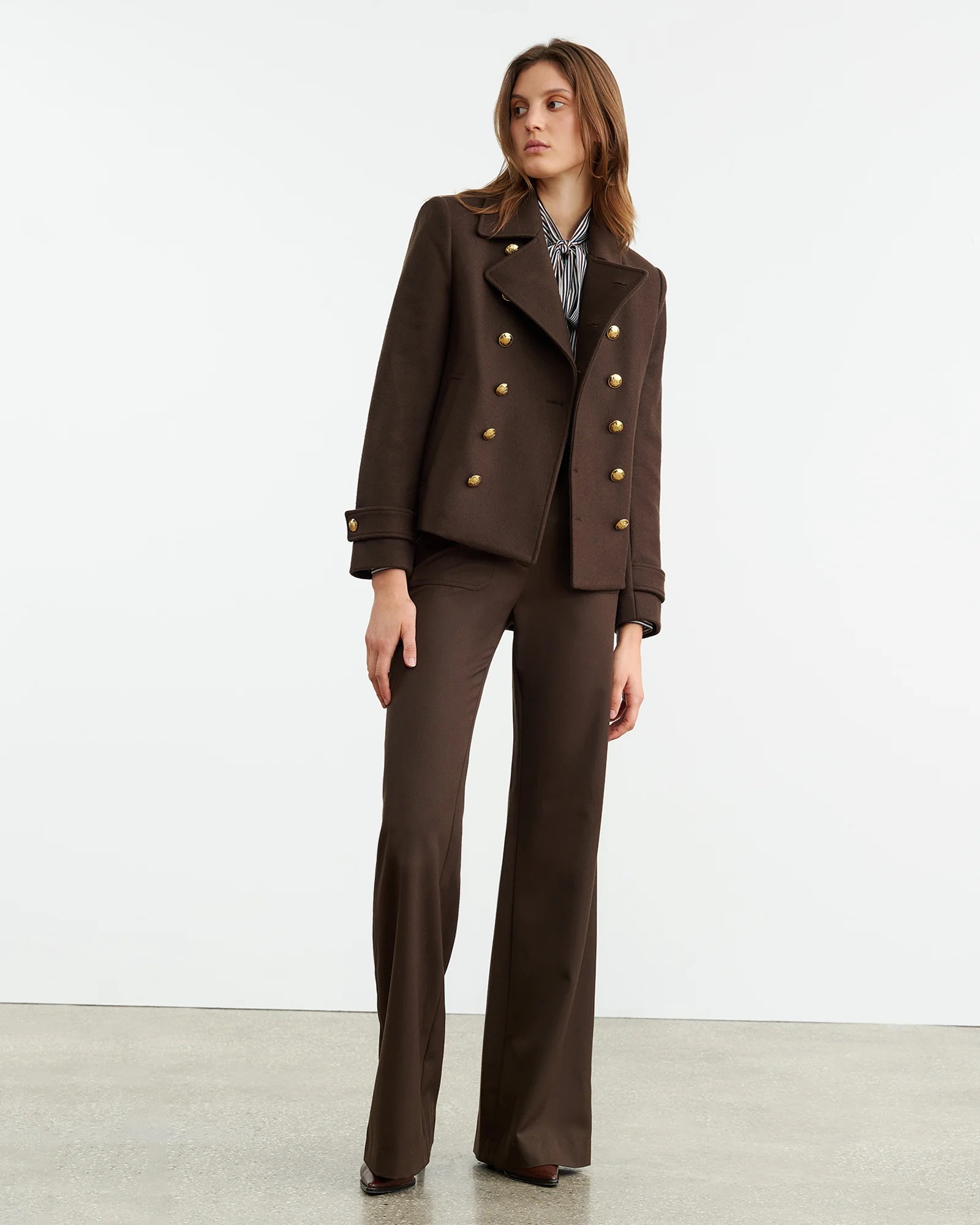 NILI LOTAN Ornella Cropped Peacoat in Cocoa