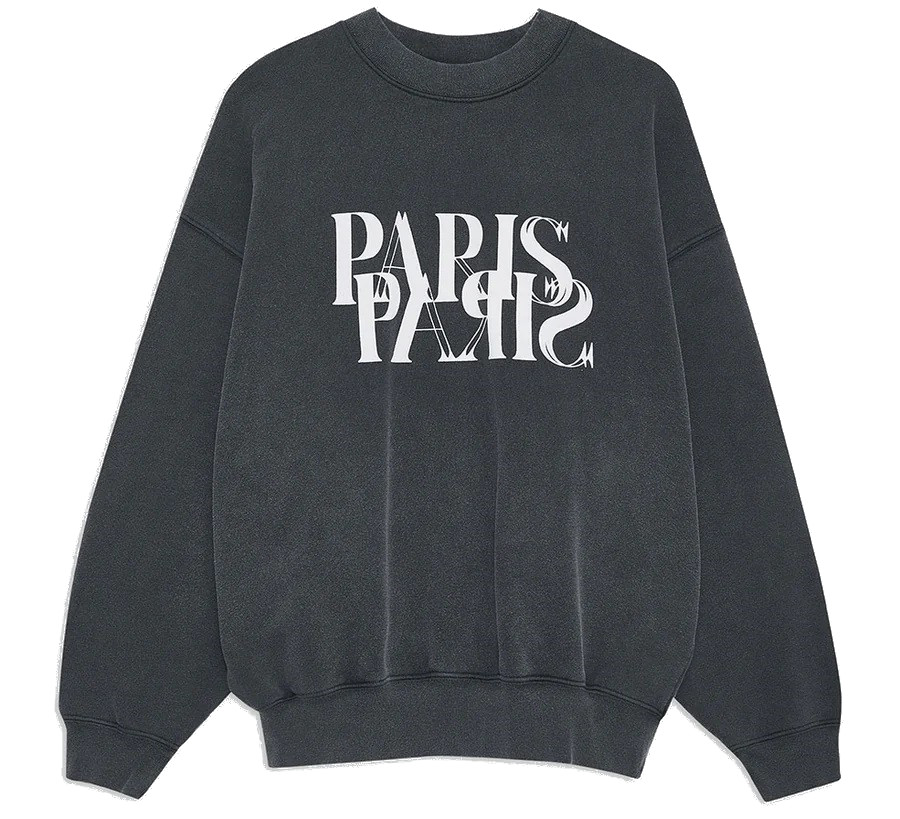 ANINE BING Jaci Paris Sweatshirt in Washed Black S