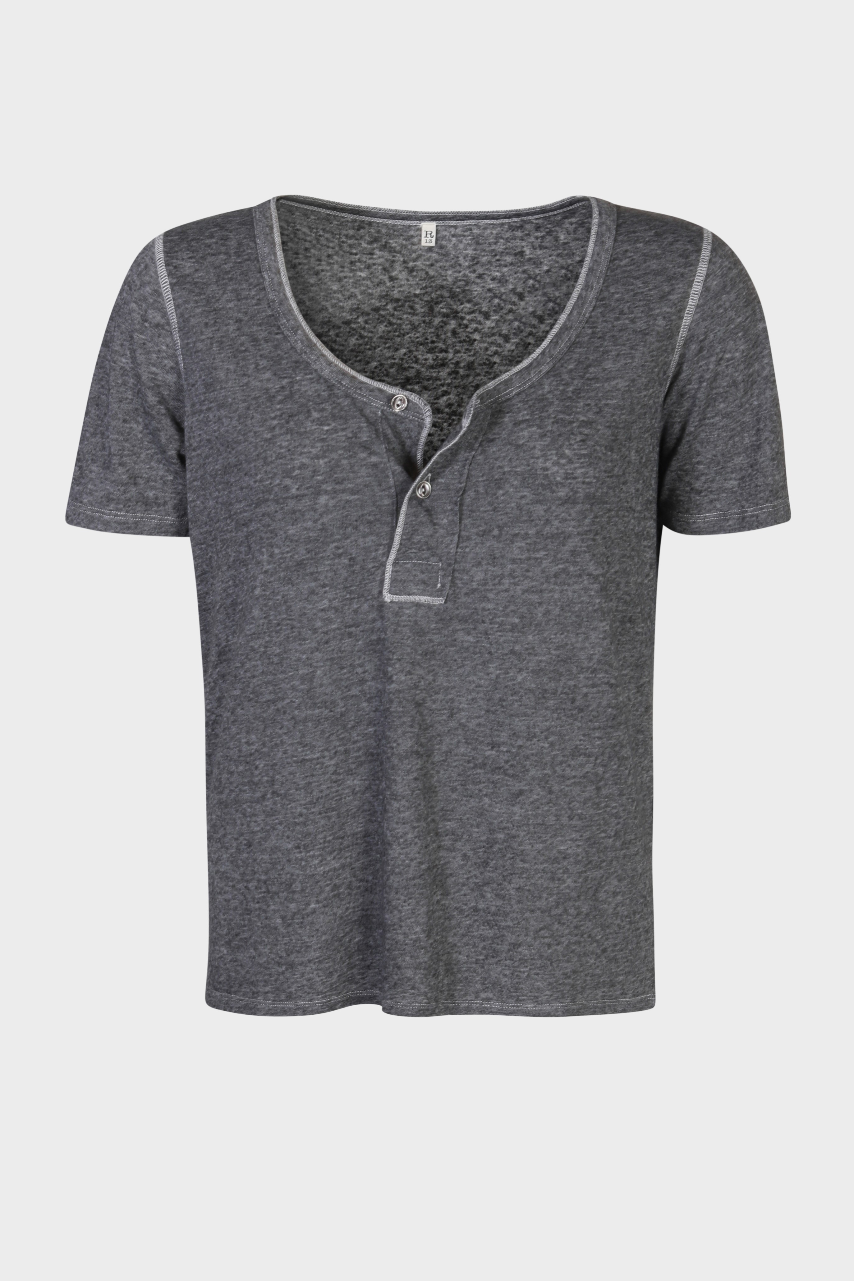 R13 Low Neck Henley Tee in Charcoal S