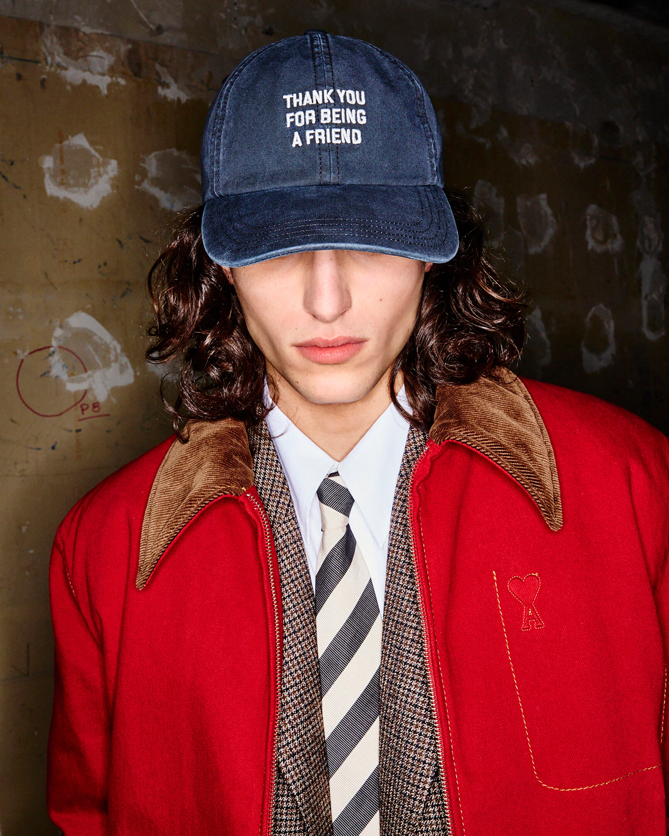 AMI PARIS Cotton Twill Jacket with Corduroy Collar