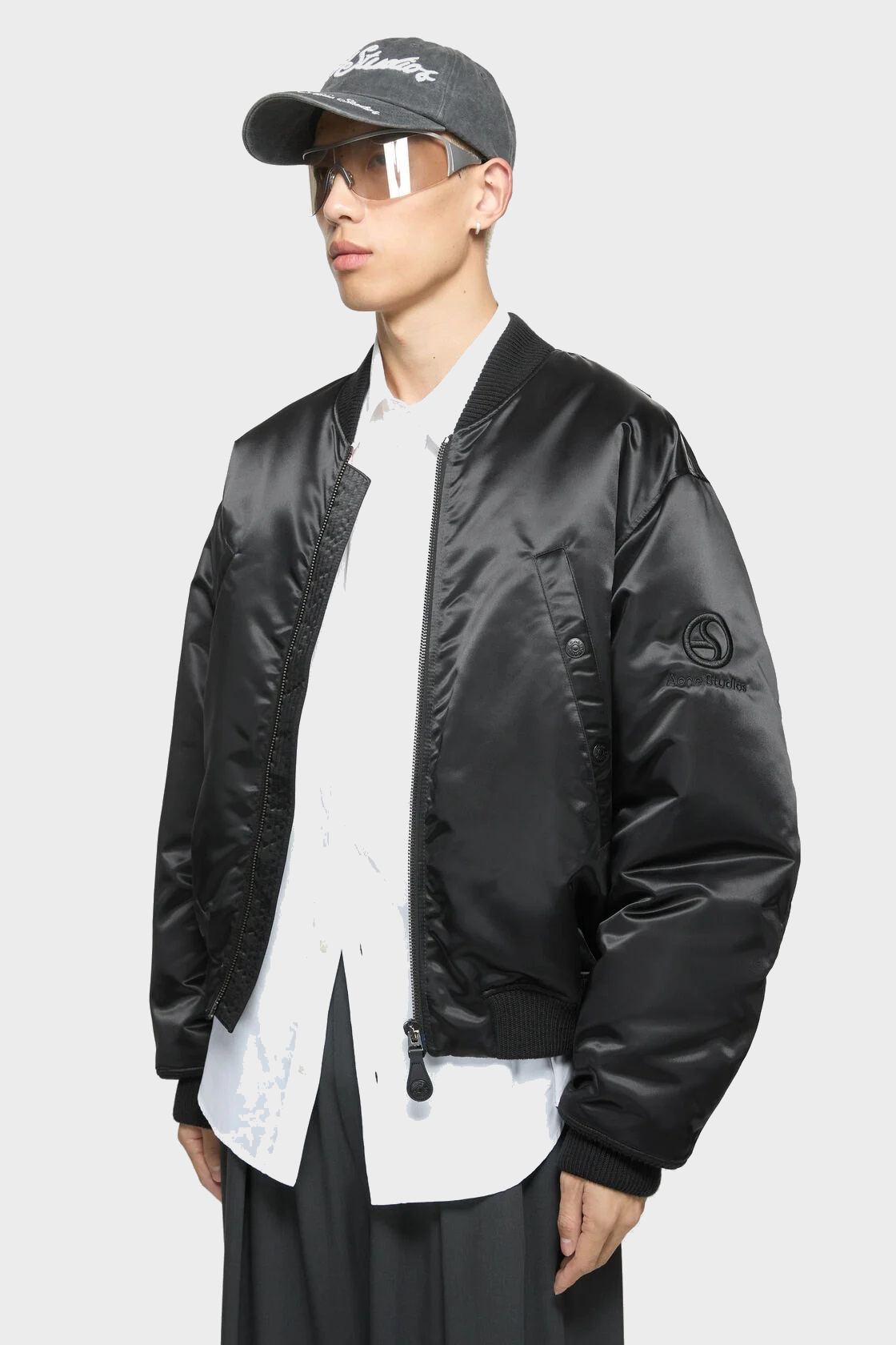 ACNE STUDIOS Shiny Padded Bomber Jacket in Black