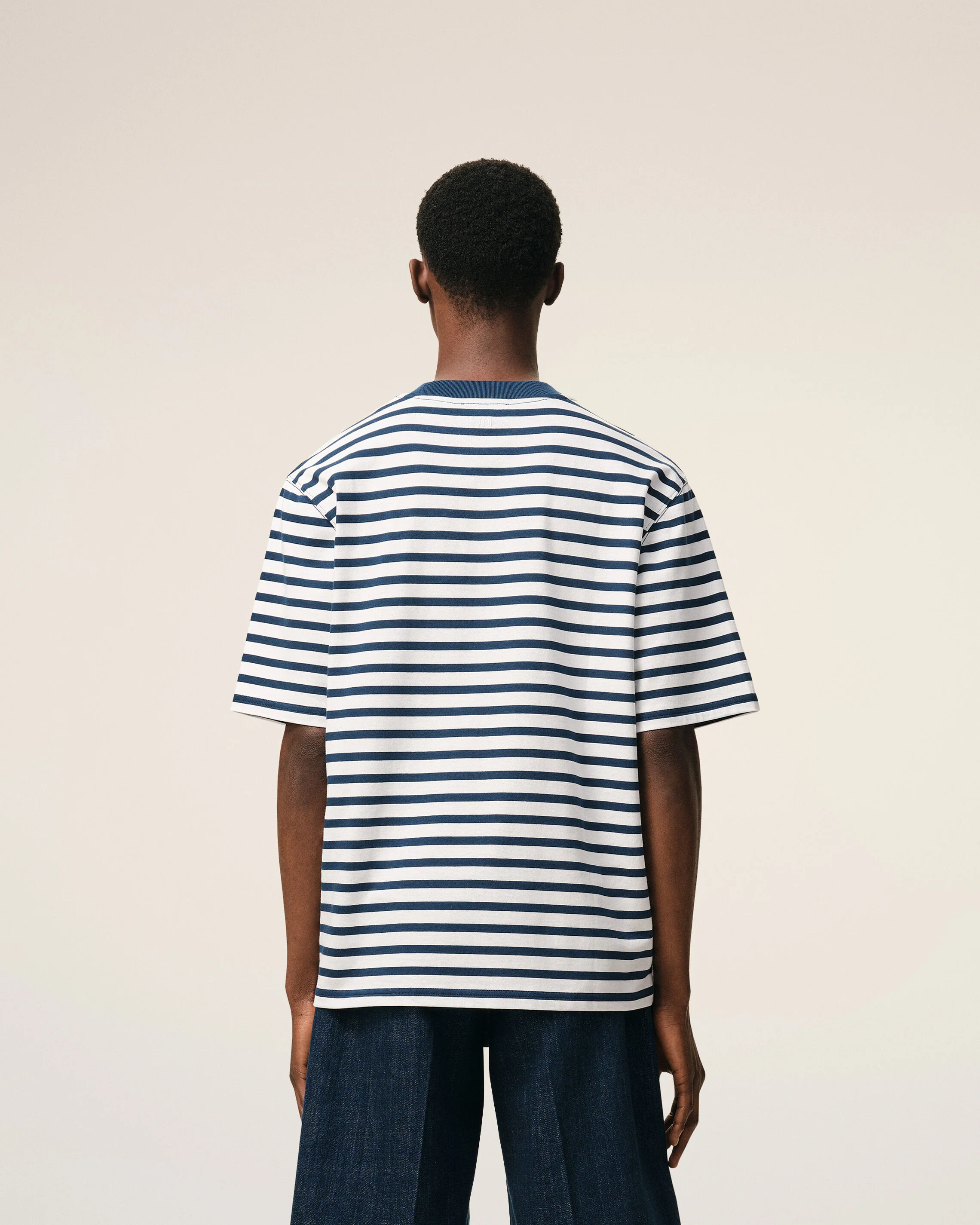 AMI PARIS de Coeur Marinière Boxy Fit T-Shirt in Ink/White