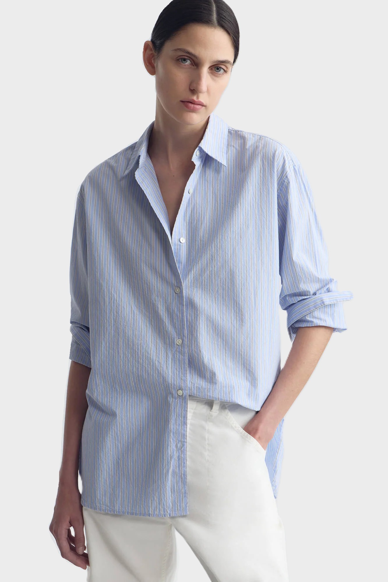 NILI LOTAN Striped Yorke Shirt Light Blue