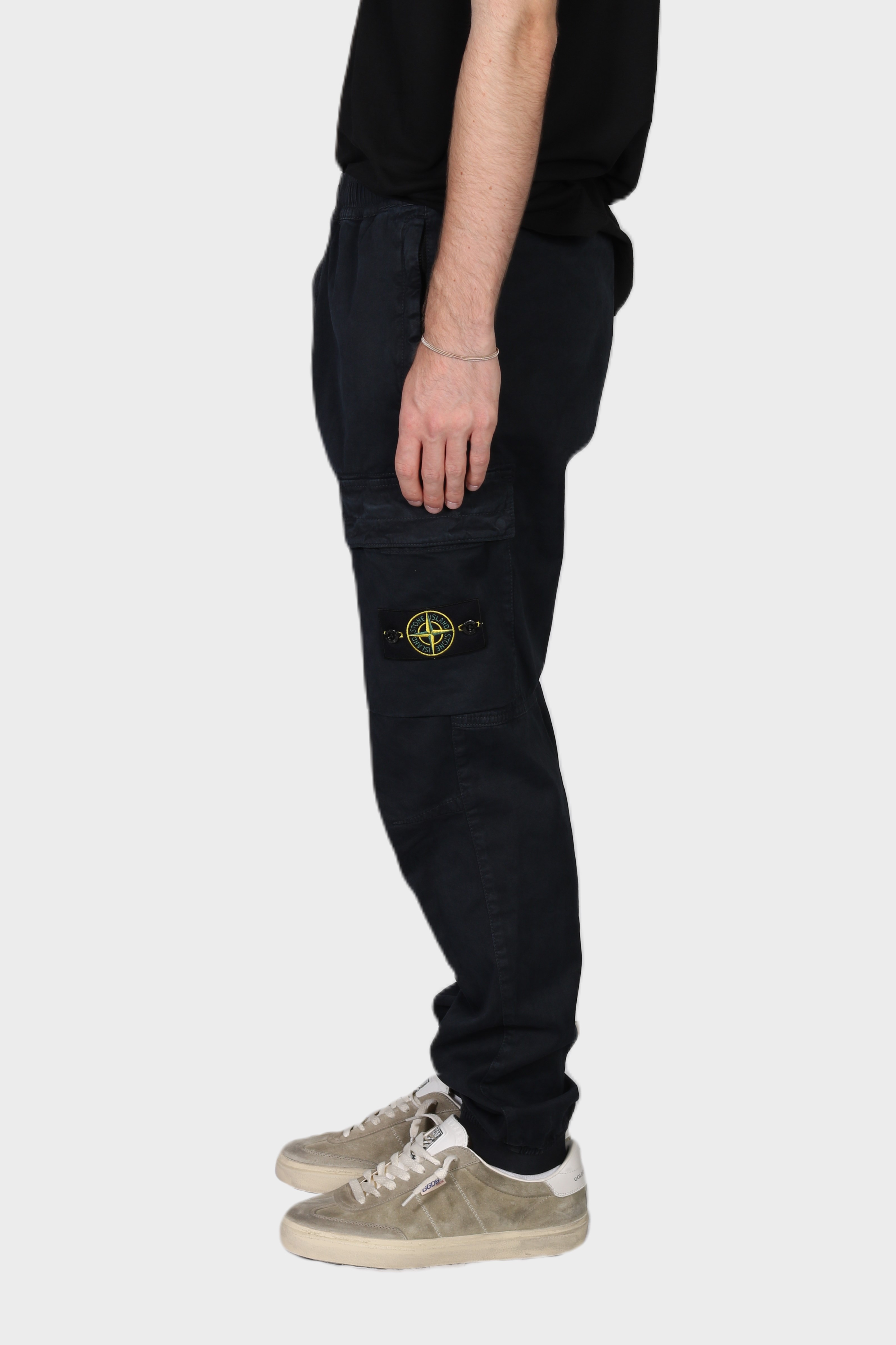 STONE ISLAND Elastic Waist Cargo Pant in Washed Navy 36