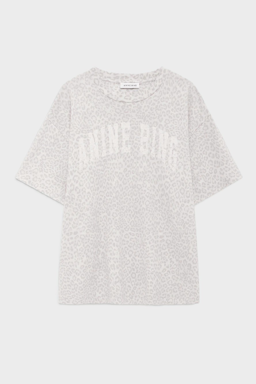 ANINE BING Cade Tee in Washed White Leopard