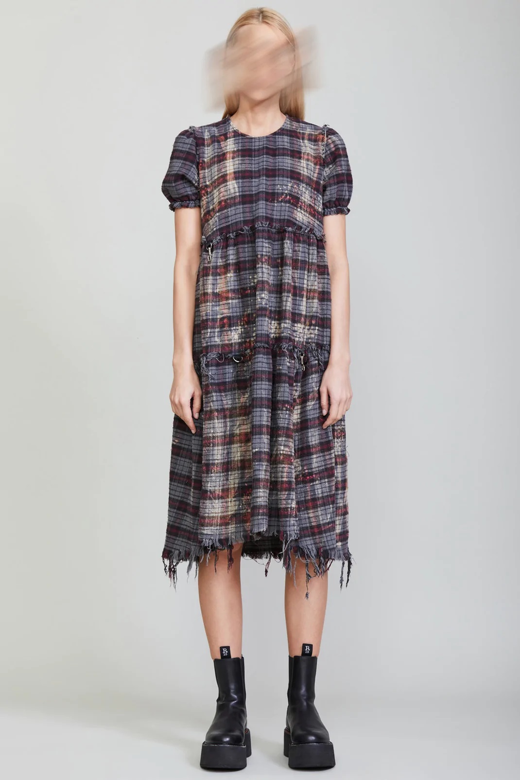 R13 Gothic Dress with Rings Multicolor Plaid