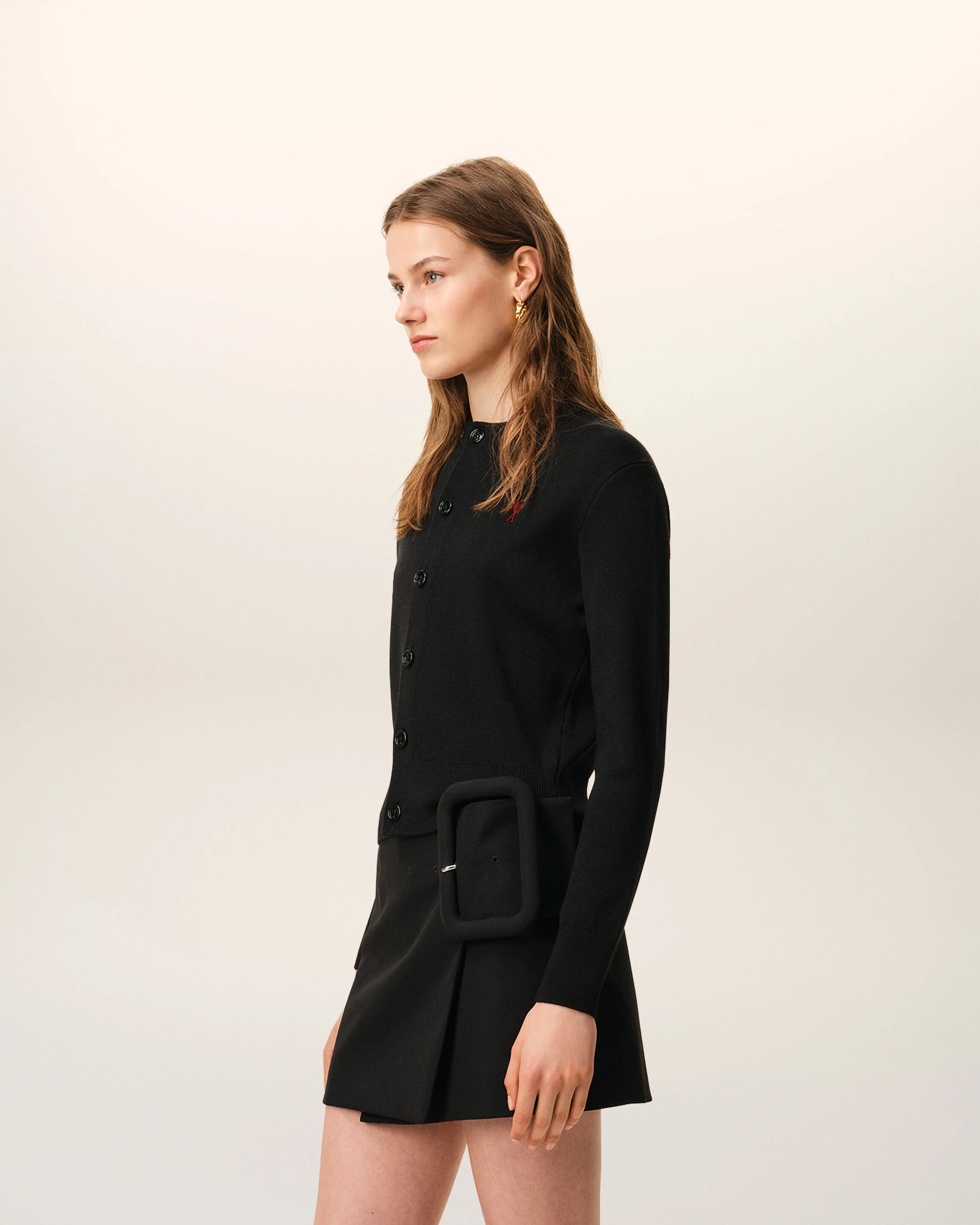 AMI PARIS de Coeur Knit Cardigan in Black/Red L