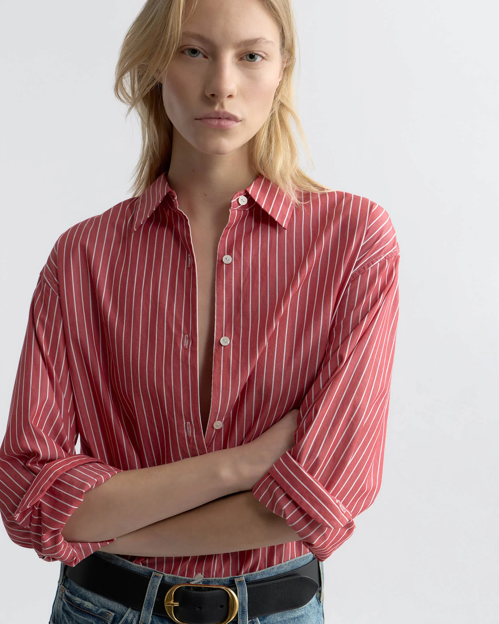 NILI LOTAN Striped Yorke Shirt Red L