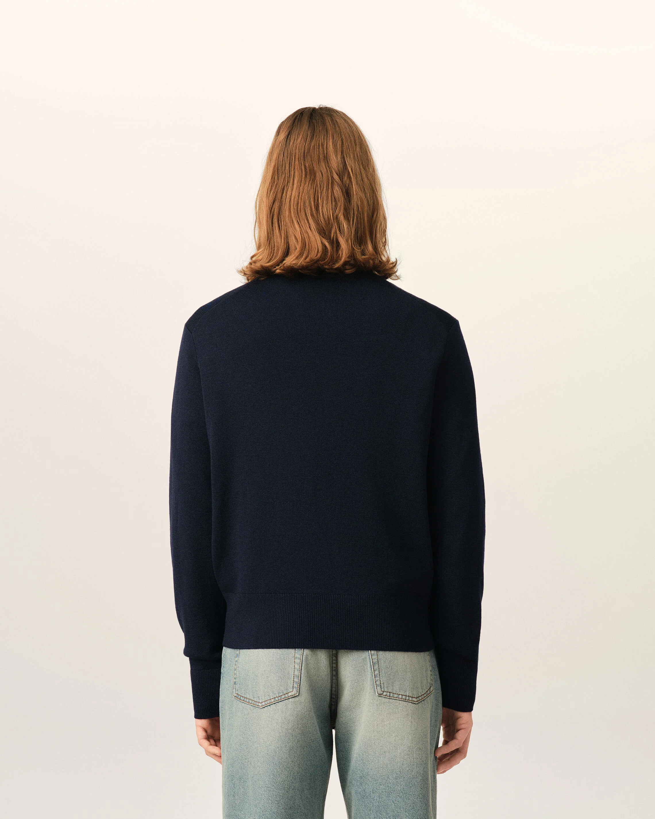 AMI PARIS de Coeur Merino Knit Pullover in Navy / Red Logo