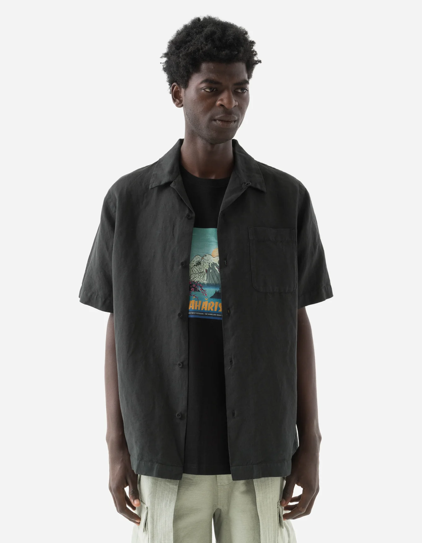 MAHARISHI 5211 Hemp Camp Collar Shirt in Black MAHARISHI 5211 Hemp Camp Collar Shirt in Black