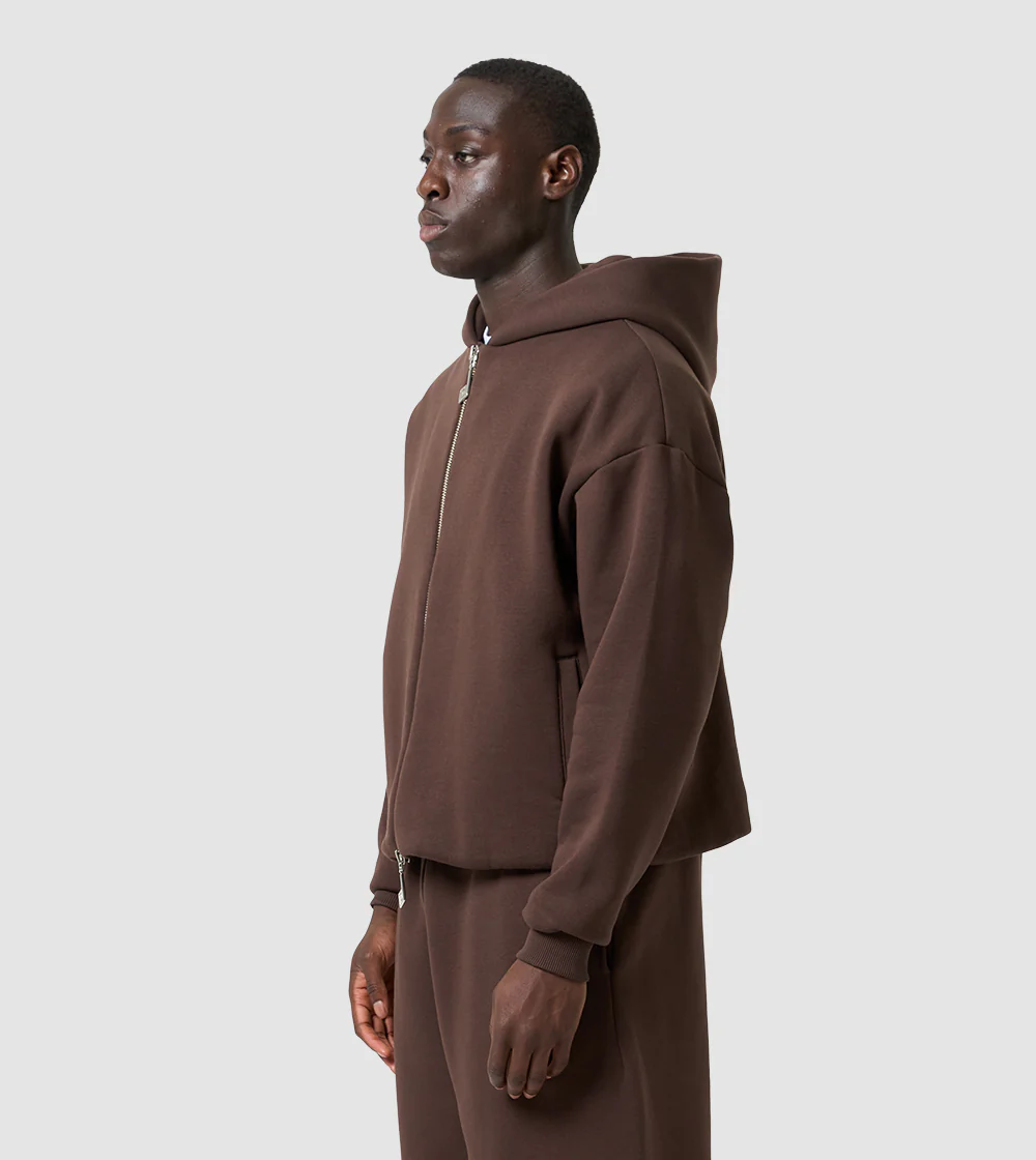 PERPLEX Two Way Zip Hoodie in Mocca