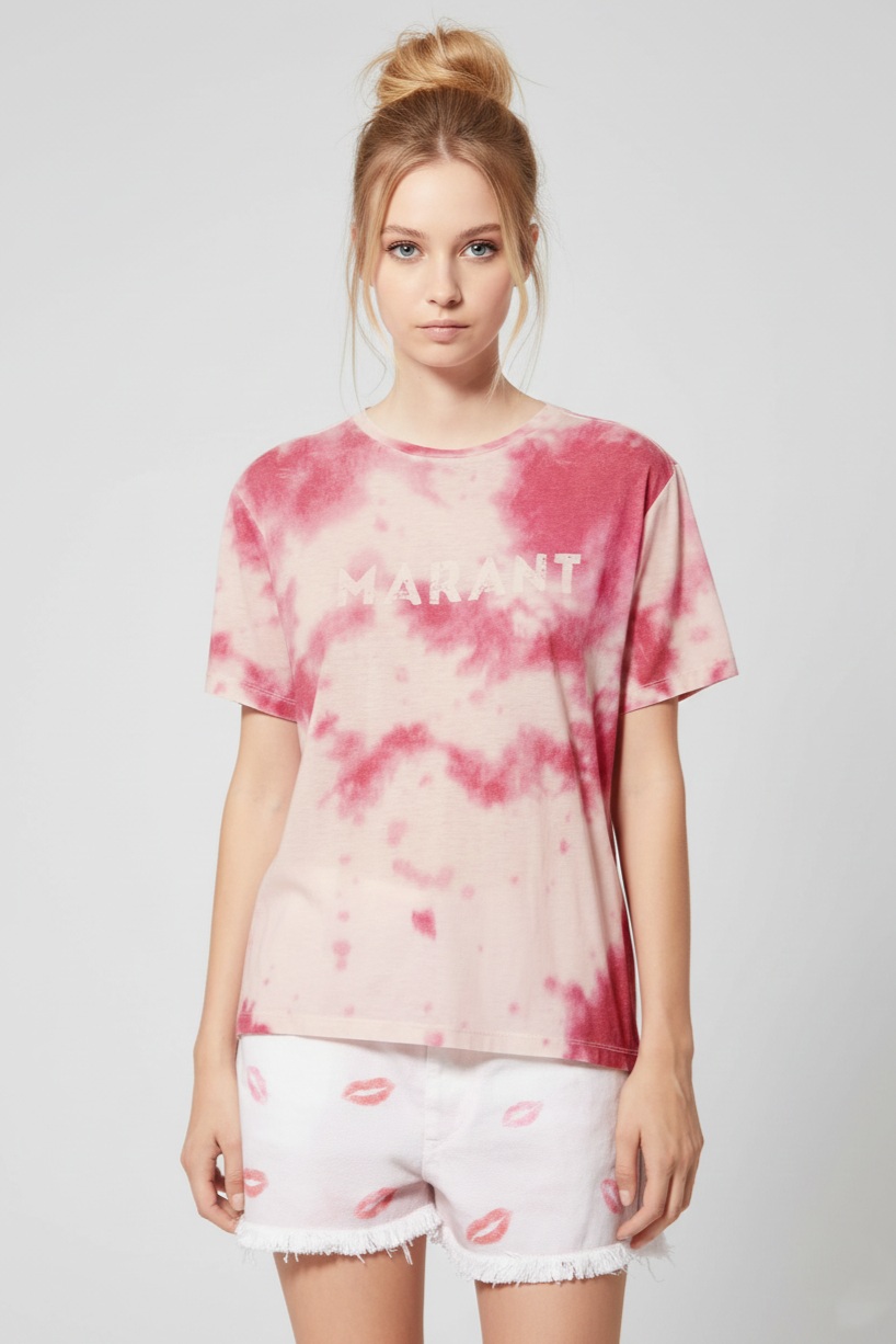 ISABEL MARANT ÉTOILE Zewel Tie-Dye Logo T-Shirt in Pink