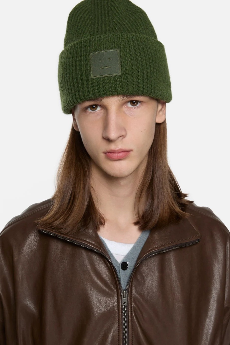 ACNE STUDIOS Face Beanie in Bottle Green