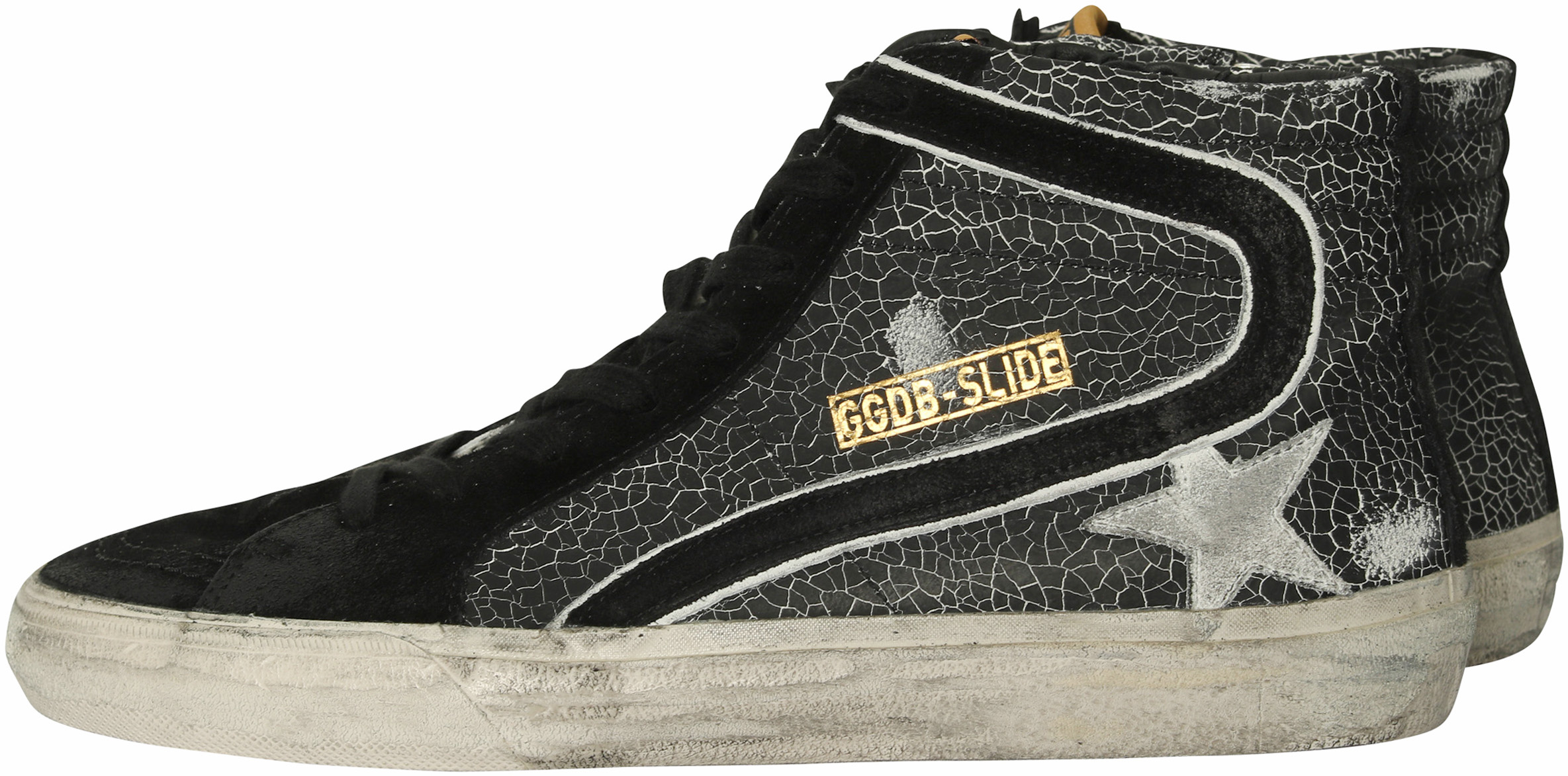 Golden Goose Slide Black Crack/White Star