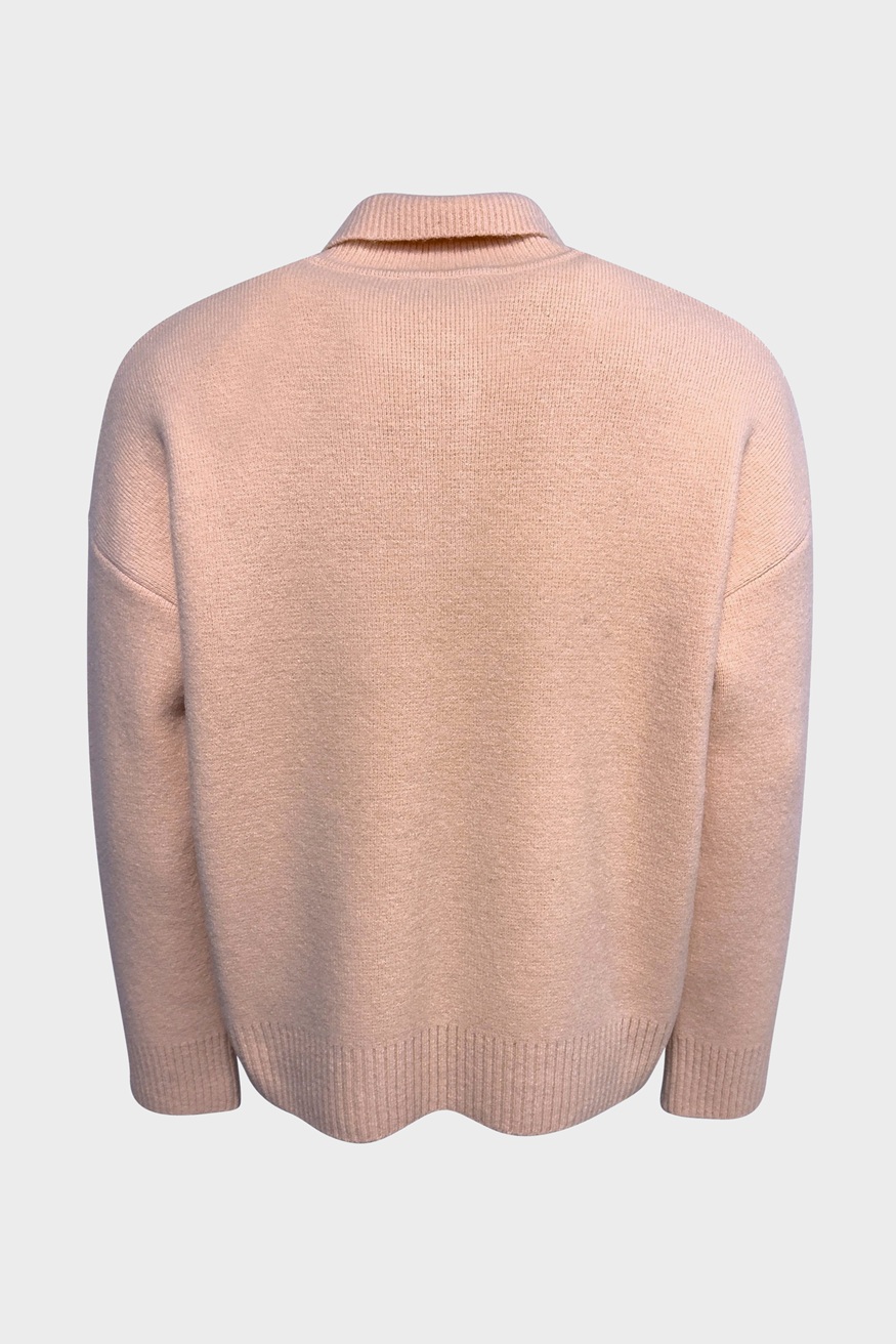 AMI PARIS de Coeur Polo Knit Pullover in Powder/Off White AMI PARIS de Coeur Polo Knit Pullover in Powder/Off White
