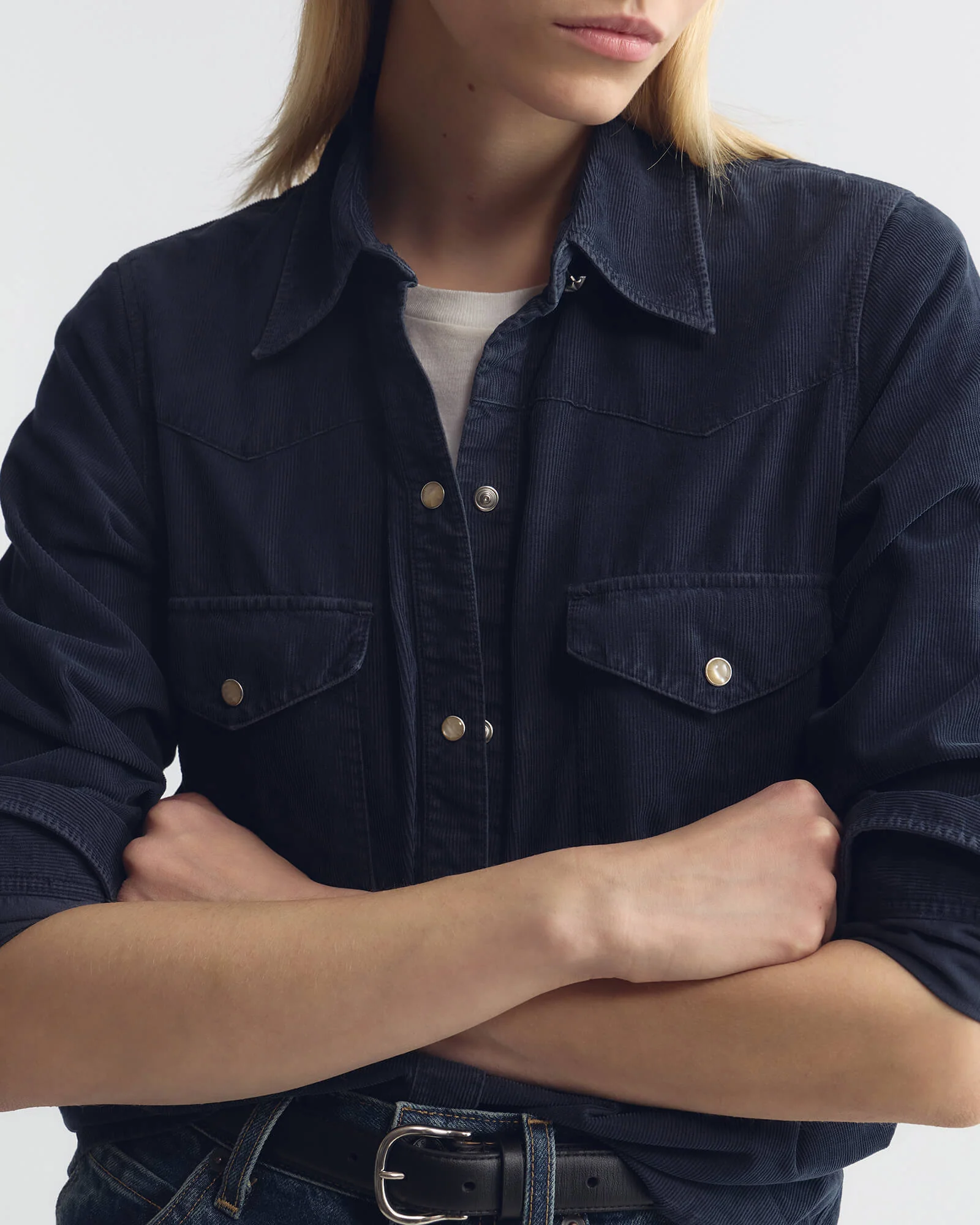 NILI LOTAN Travis Corduroy Shirt in Dusk Navy