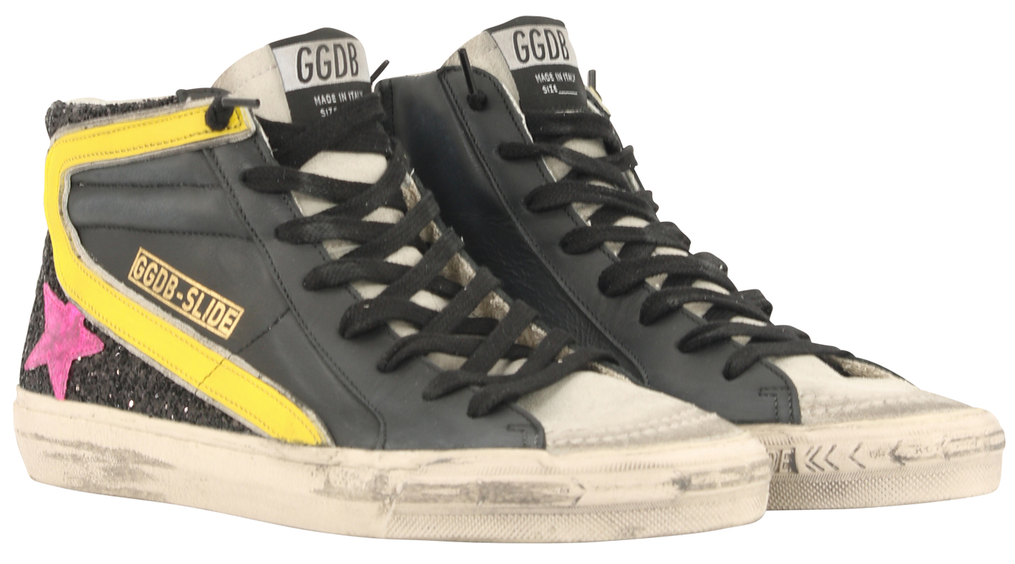 Golden Goose Sneaker Slide Black Glitter Yellow Purple Star