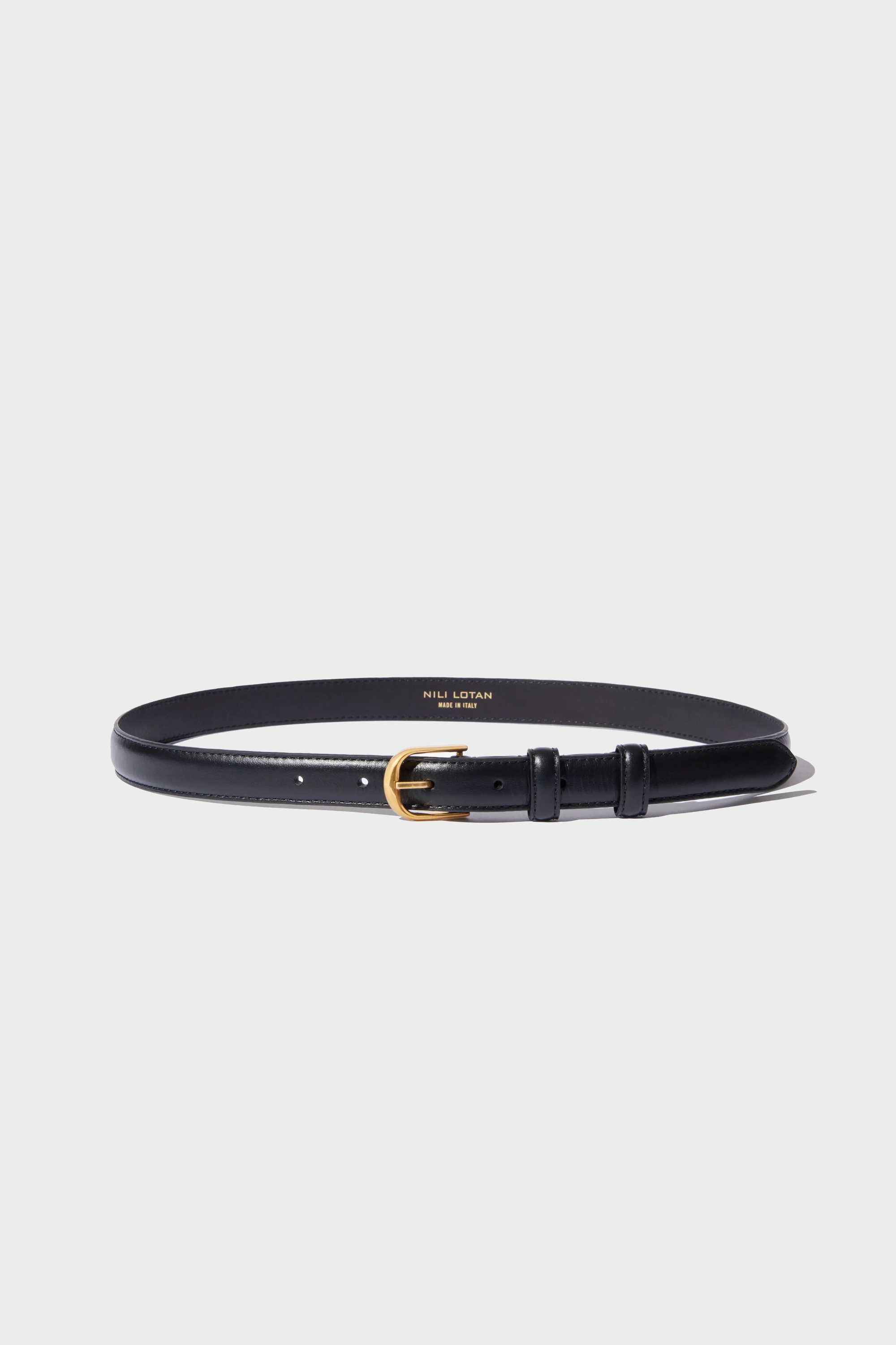 NILI LOTAN Thin Leather Belt in Black