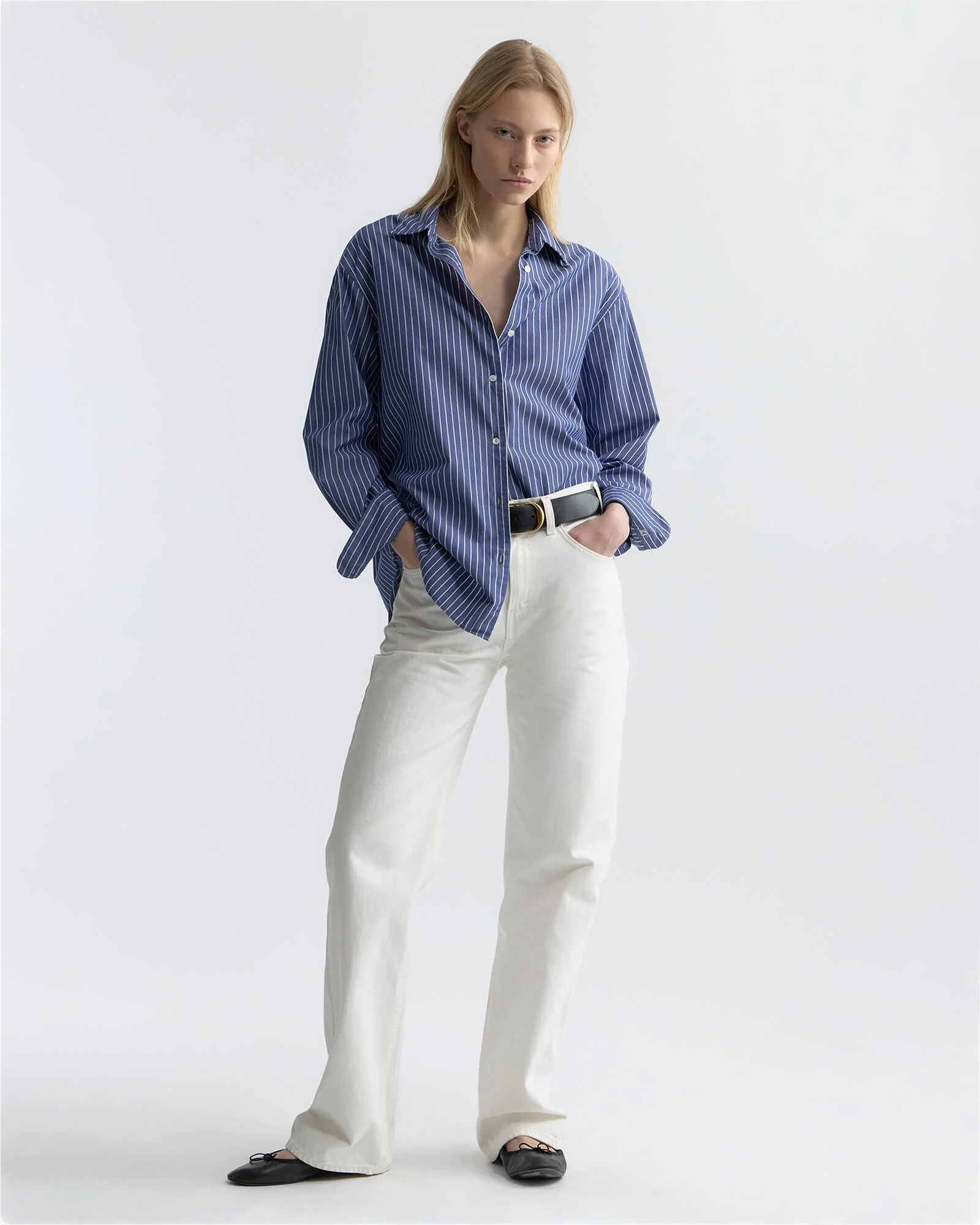 NILI LOTAN Striped Yorke Shirt Blue L