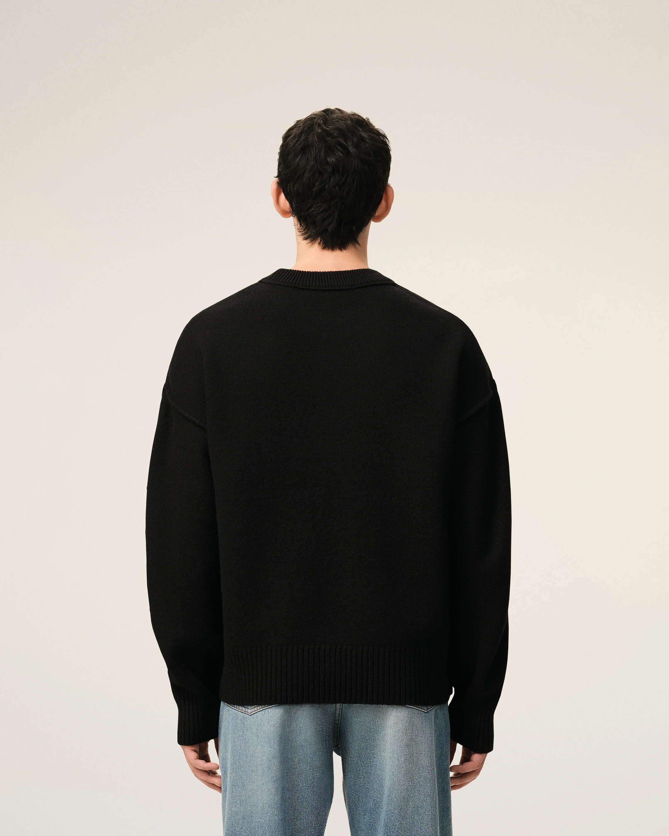 AMI PARIS de Coeur Heavy Knit Sweater in Black / Red