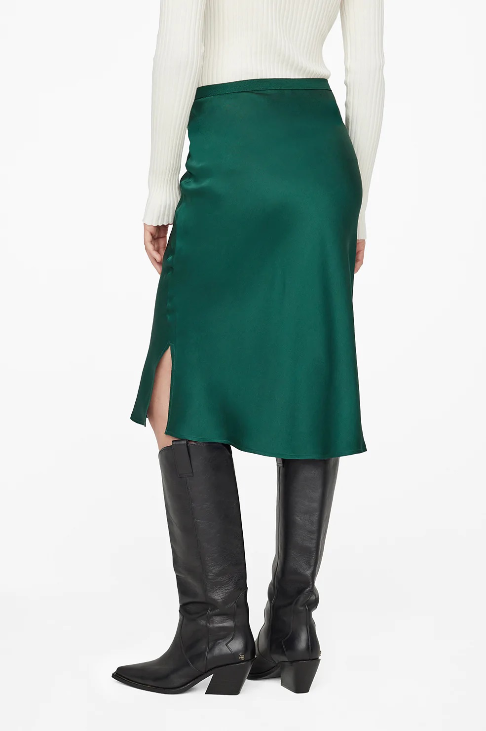 Anine Bing Silk Skirt Erin in Emerald Green