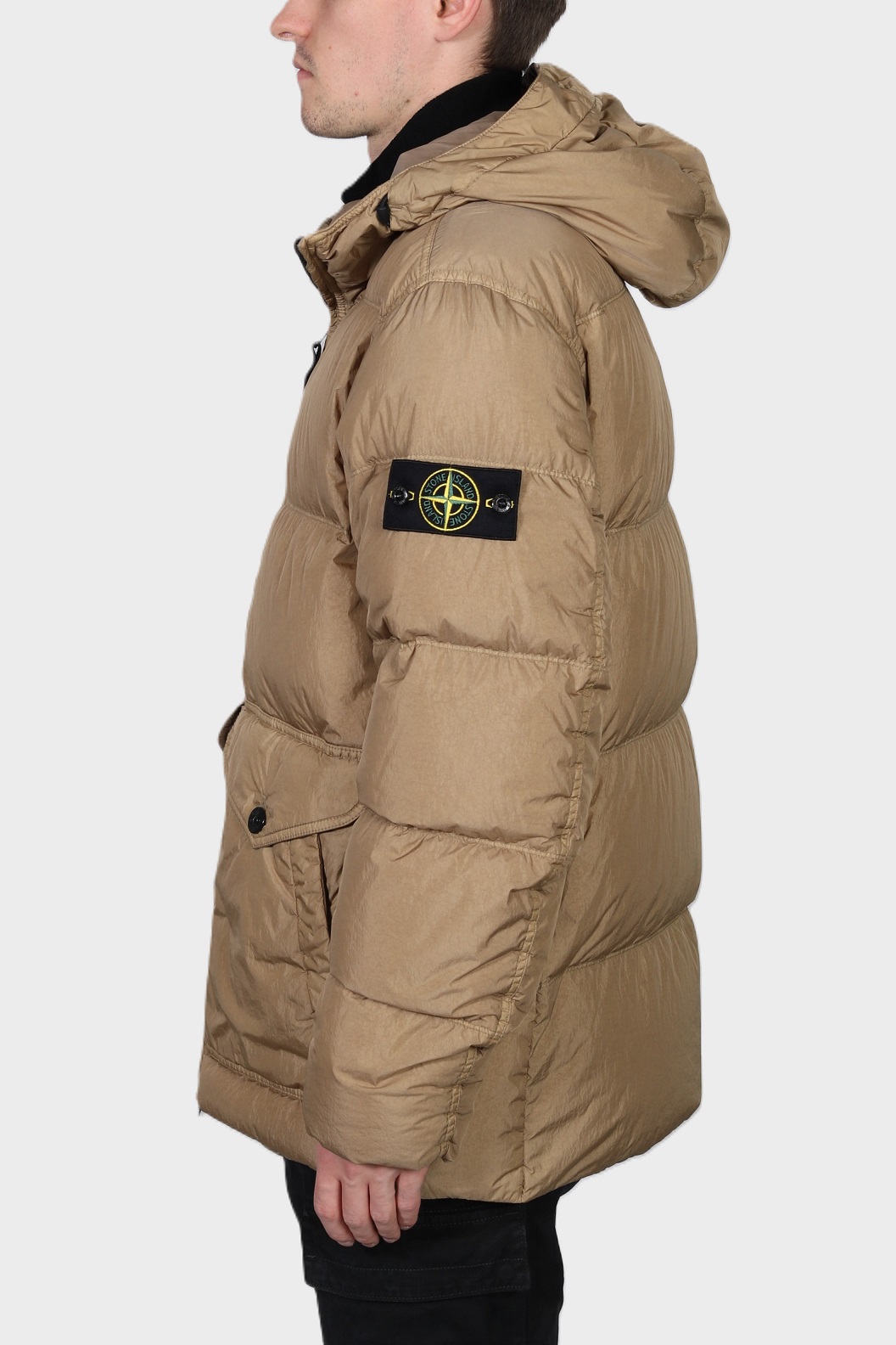 STONE ISLAND Garment Dyed Crinkle Reps Hooded Down Jacket in Beige 3XL