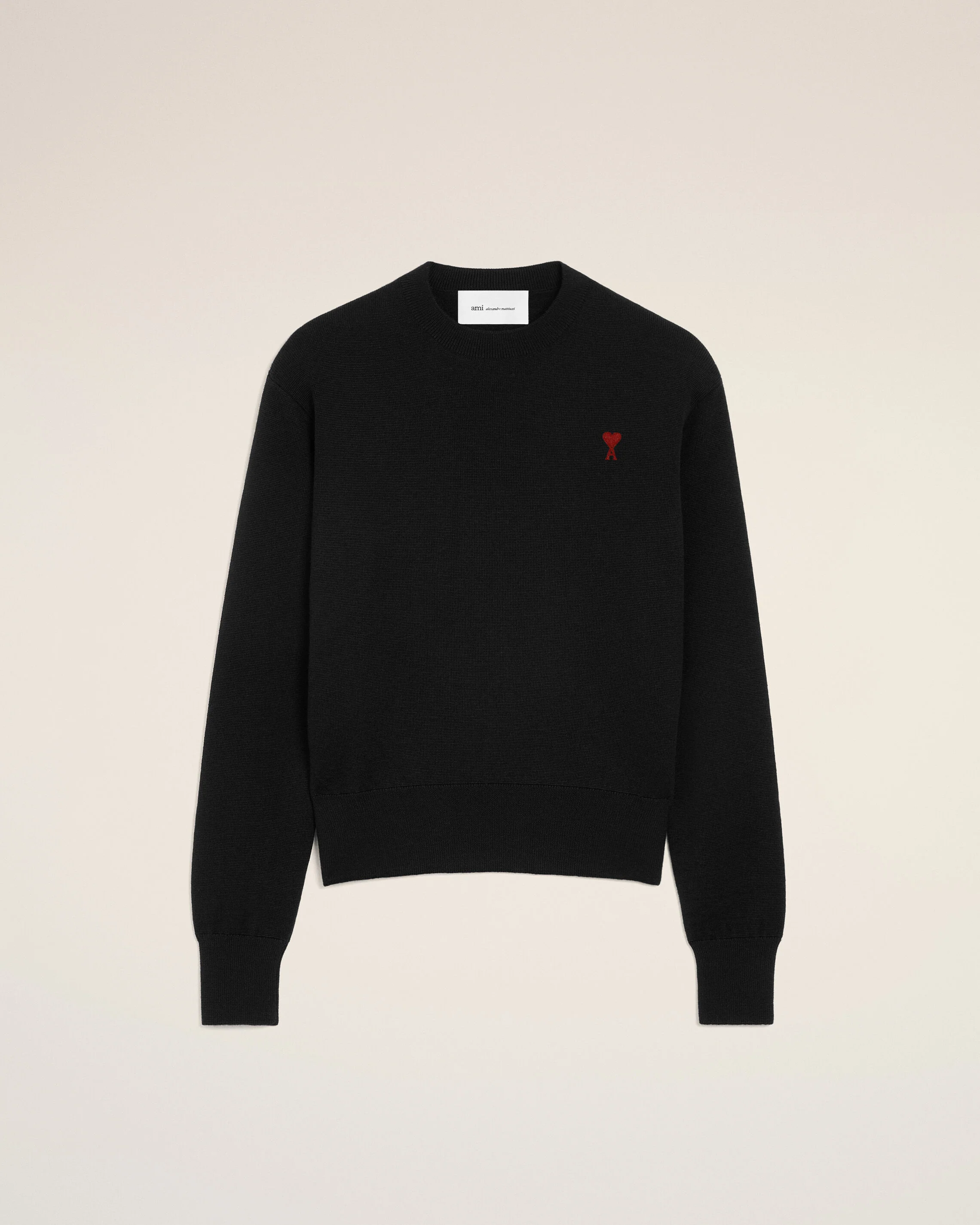 AMI PARIS de Coeur Merino Knit Pullover in Black/Red Logo