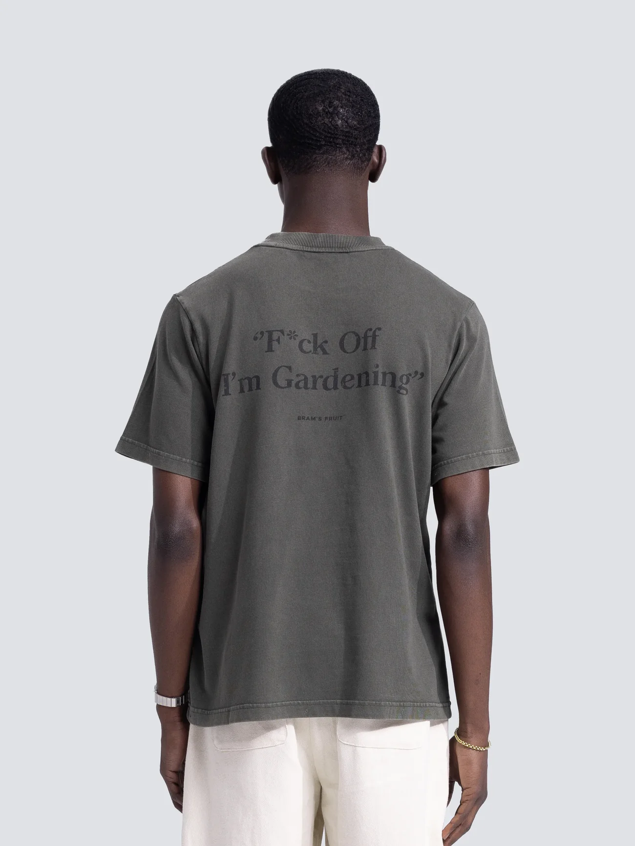 BRAM'S FRUIT ''F*ck Off'' Distressed T-Shirt in Washed Charcoal