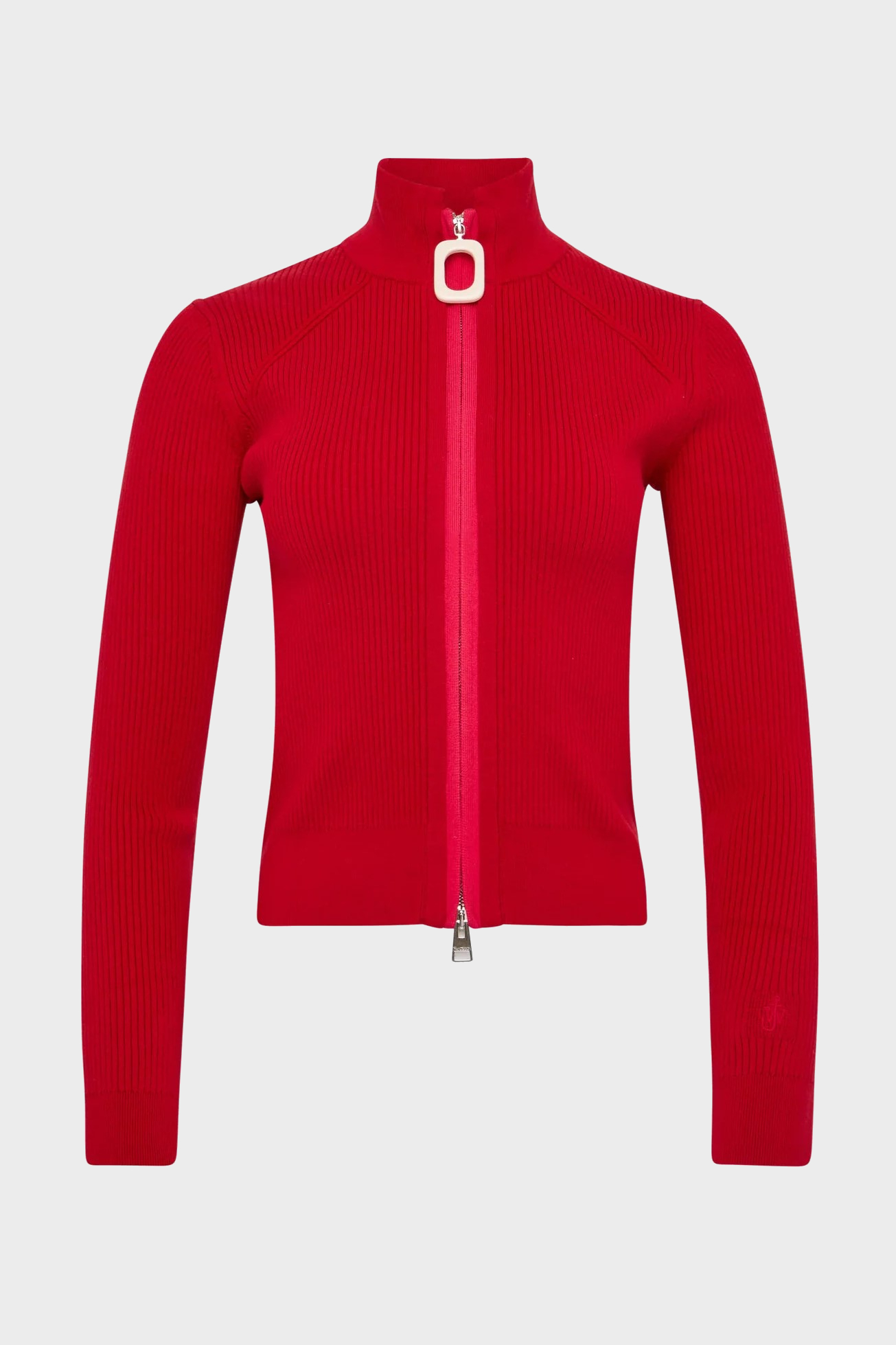 JW ANDERSON Fitted Zip Up Cardigan in Crimson Red